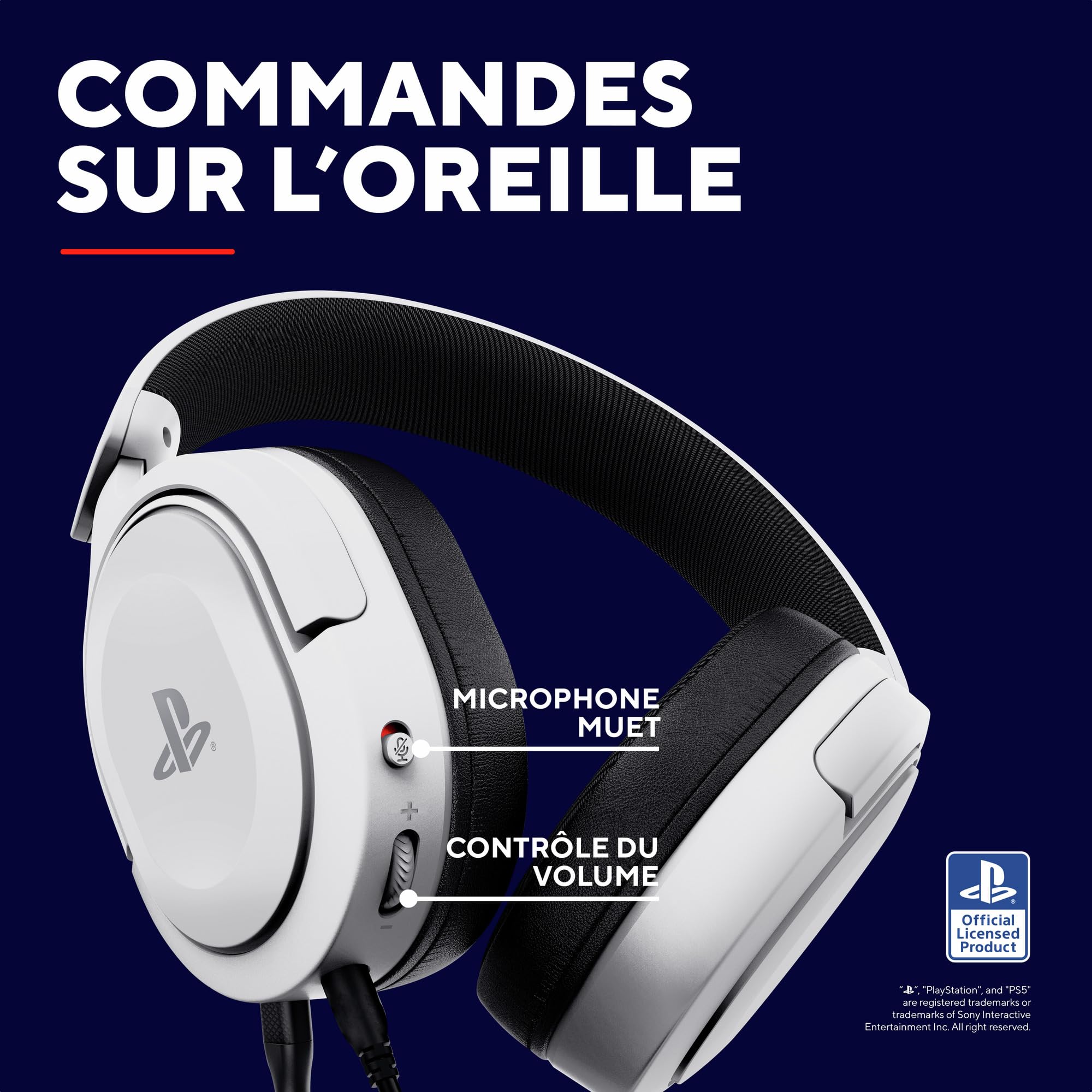 Trust Gaming GXT 498W Forta Casque PS5 Durable, Licence Officielle pour PlayStation 5, Casque Gamer PS4, Arceau Réglable, Câble de 1,2 m, Casque Gaming Over Ear avec Microphone Détachable, Blanc