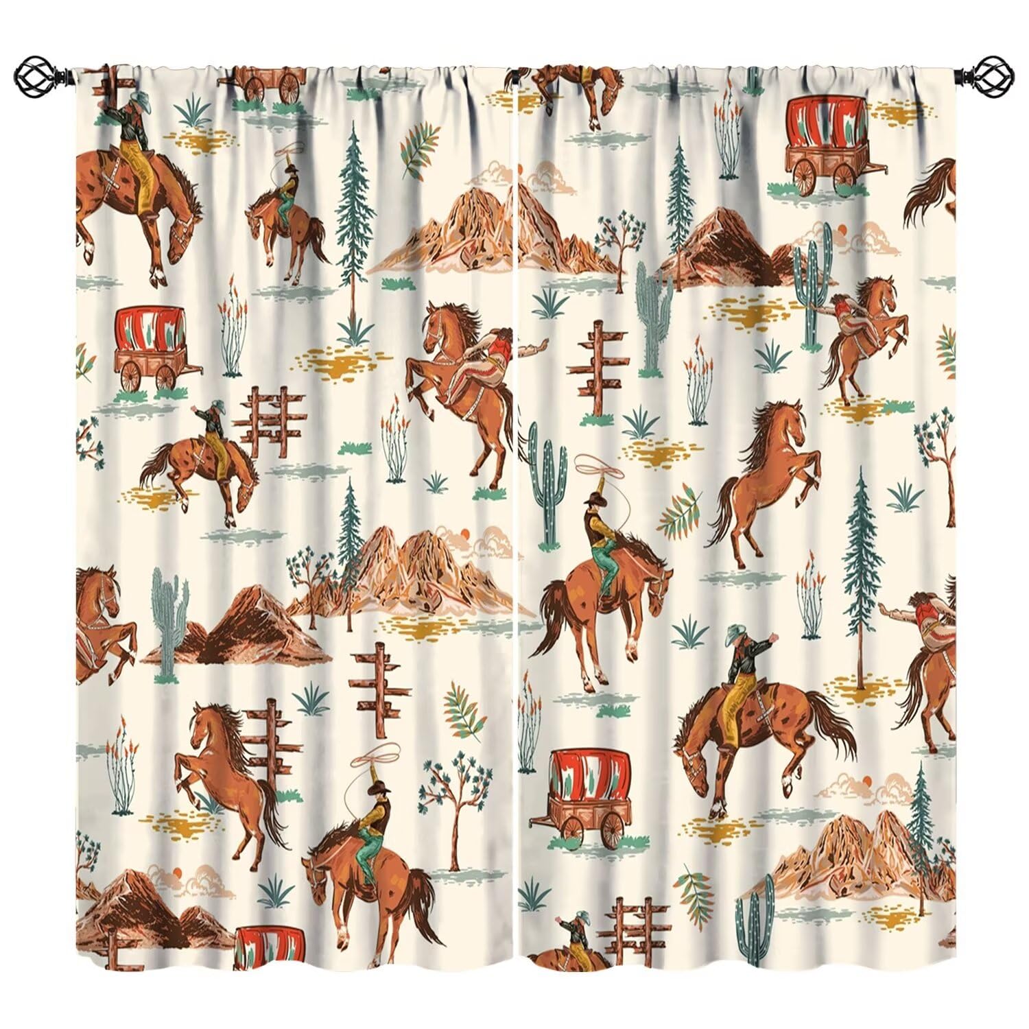 JADERYS Western Cowboy Curtains Tropical Cactus Desert Wild West Cowboy Ride Horse Vintage Farmhouse Kids Boys Men Bedroom Living Room Blackout Rod Pocket Decoration Window Drapes 2 Panels W21xL54in