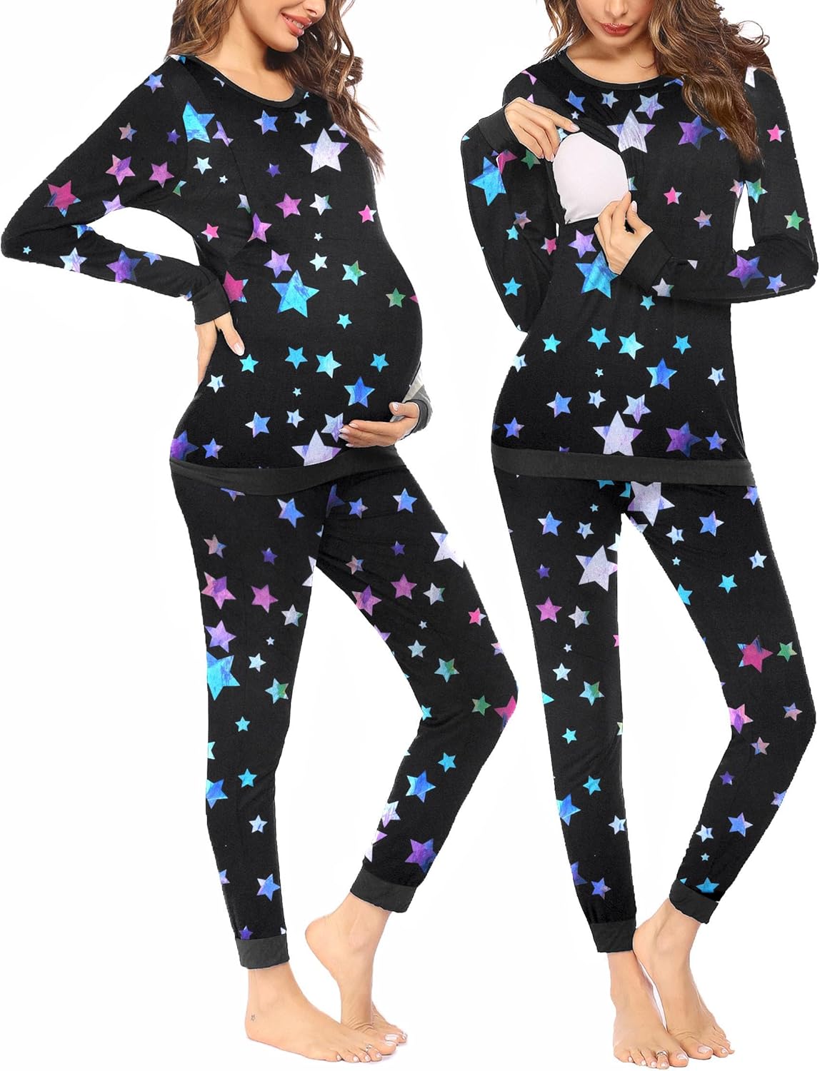 Ekouaer Nursing Pajama Set Long Sleeve Maternity Clothes Labor Pregnancy Pjs Breastfeeding Thermal Underwear Sleepwear