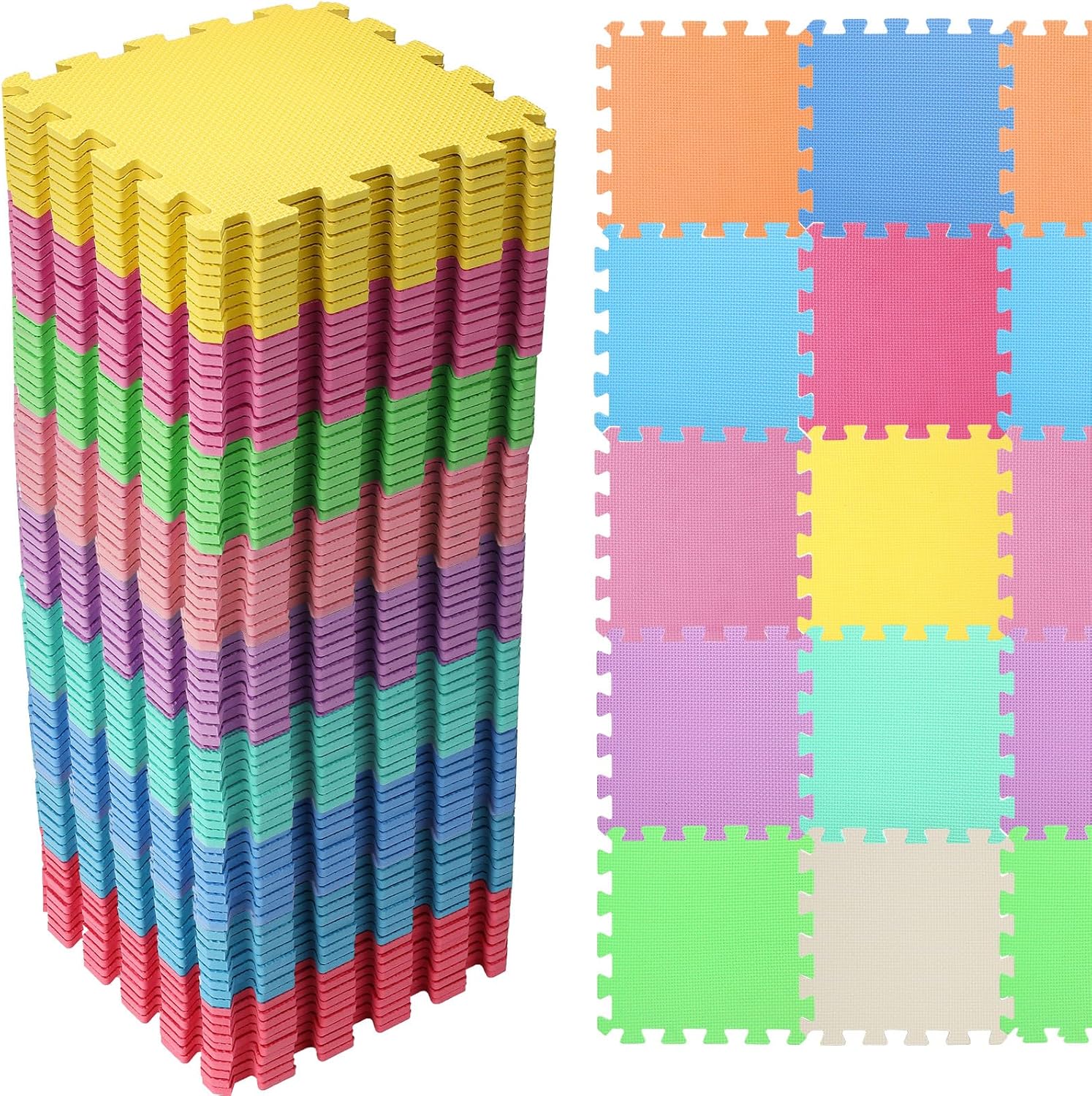 Timgle 100 Pcs Foam Puzzle Floor Mat for Kids Colorful Interlocking Play Mat with Borders Multi Use Floor Tiles Bulk for Baby Toddler Children Crawling Exercise Playroom Foam Rug, 12 x 12 Inches