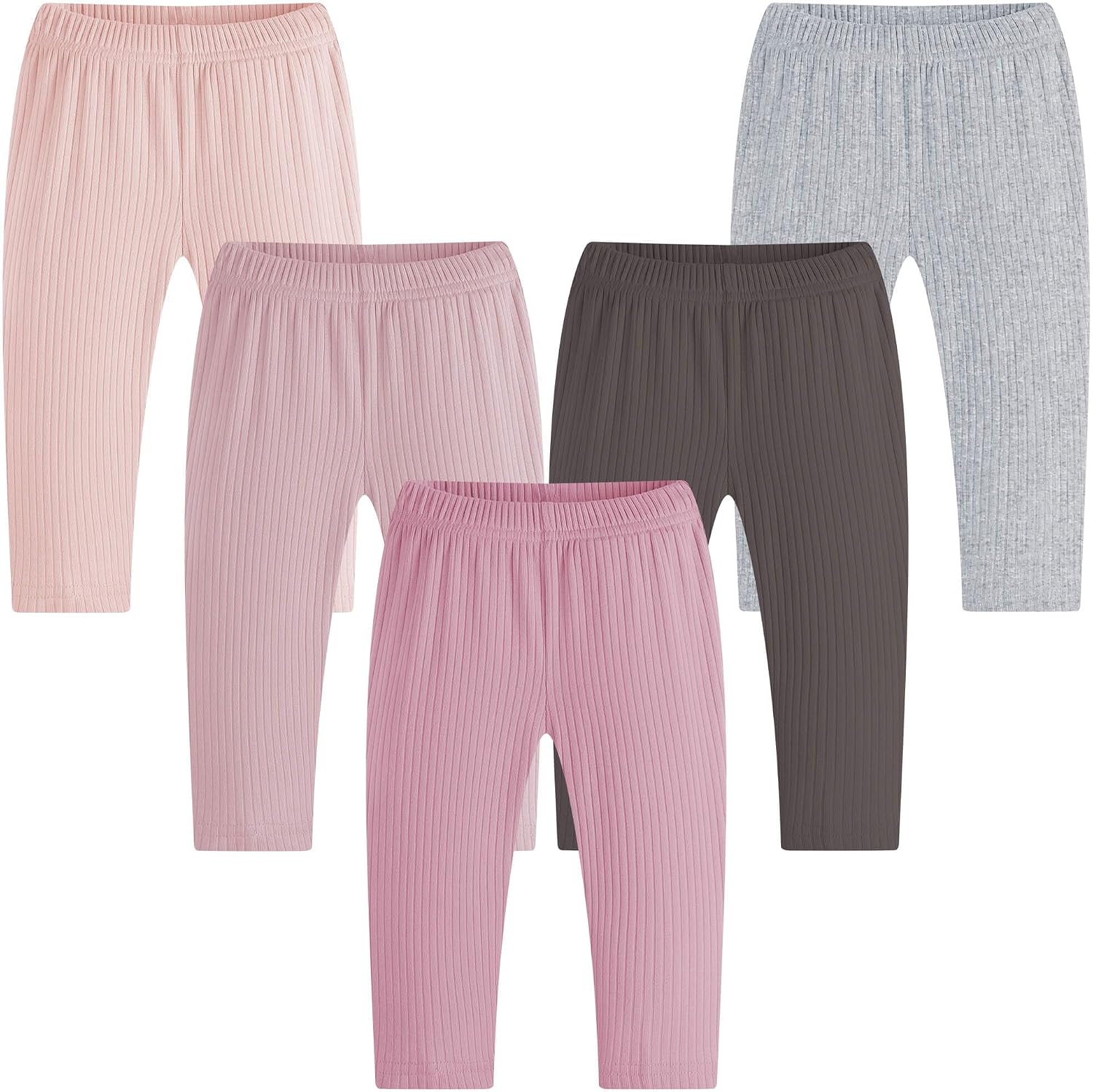 Baby Girls' 3-Pack Pants Cotton Solid Ribbed Pants Girls Bottoms Pull On Leggings Joggers