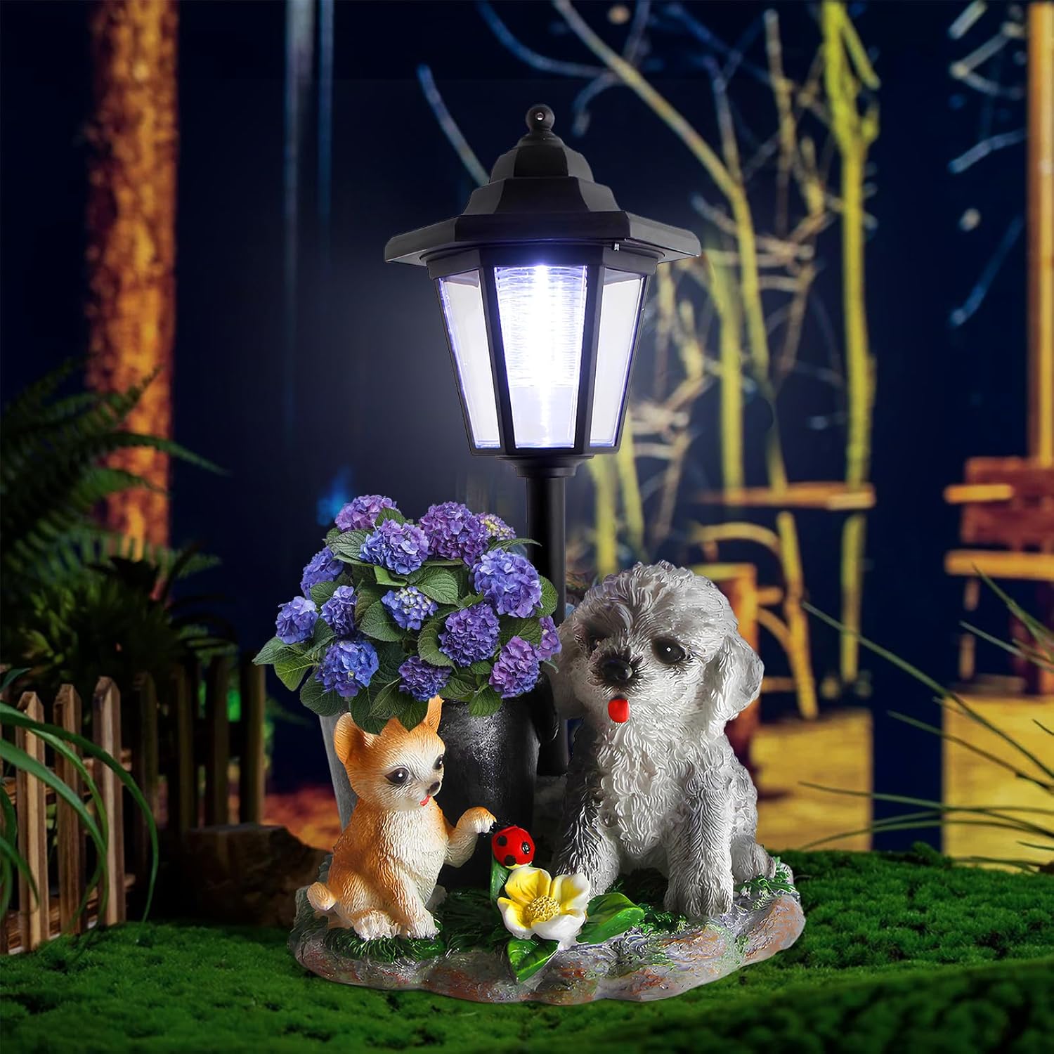 Garden Dog Statue,Resin Teddy & Cat Figurine with Solar LED Light,Flower Pots Planters Pots for Succulent,Outdoor Sculpture for Patio Balcony Yard Lawn Decor,Unique Gift for Dad Mom Grandma - Image 7