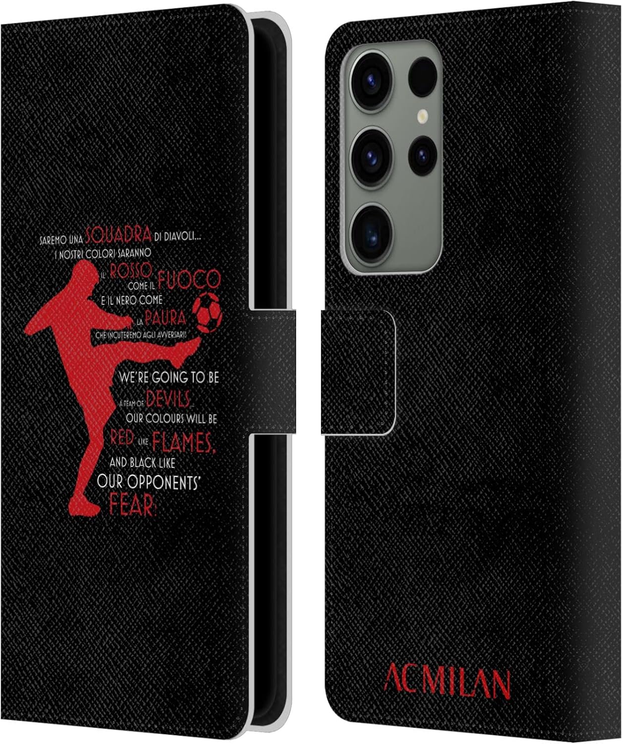 Head Case Designs Officially Licensed AC Milan Silhouette 2 Adults Leather Wallet Case Compatible with Samsung Galaxy S23 Ultra 5G
