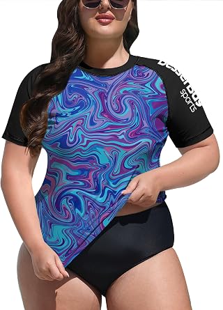 BesserBay Womens Rash Guard Plus Size UPF 50+ Rashguard Swimsuit Swim Top