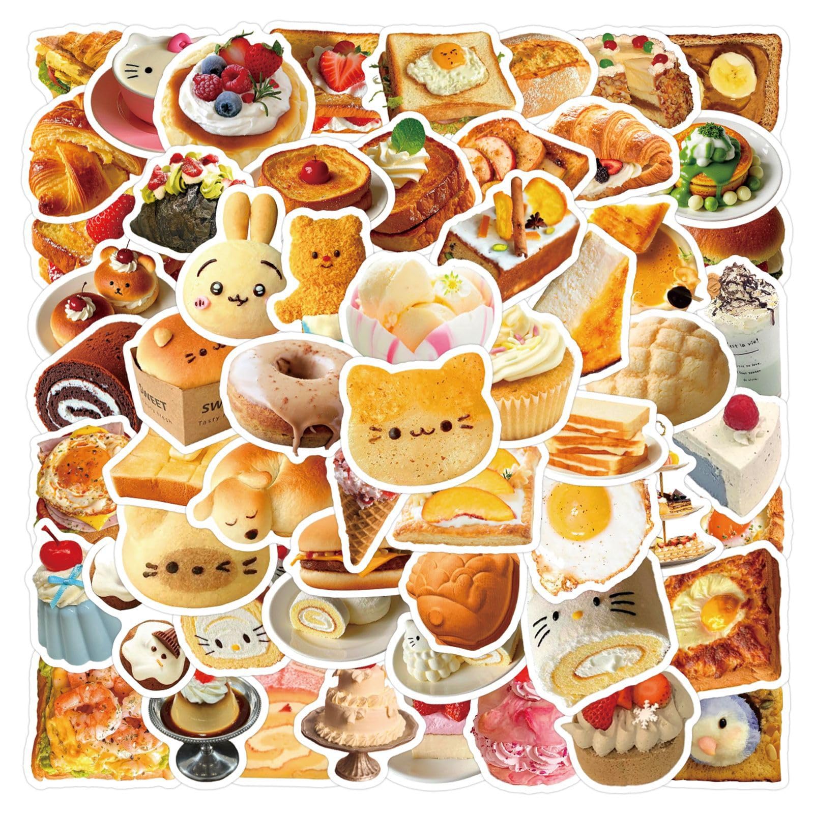 Kaensc Women's Dessert 100Pcs Cute Realistic Stickers For Water Bottles Luggage Computer Laptop Skateboard Phone Guitar Scrapbook Helmet Bumper Refrigerator,Funny Food Waterproof Decals For Teens Adults Girls