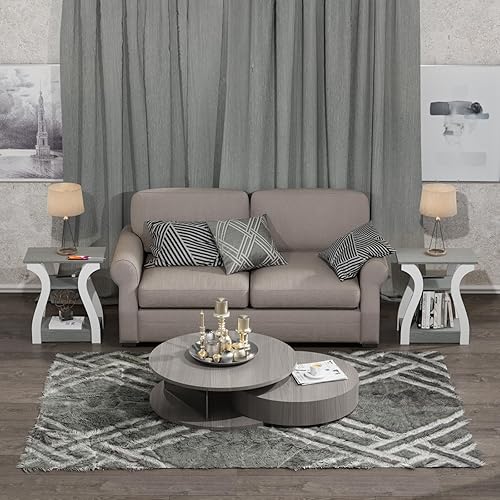 Miniatura 5 de Juego de 2 mesas auxiliares para sala de estar, mesa auxiliar gris con estación de carga, mesa auxiliar gris, mesita de noche para dormitorio, mesa