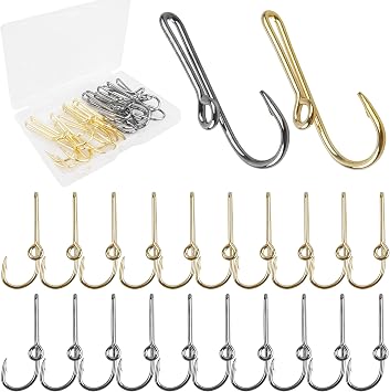 Fishing Hook Hat Pins,20pcs Pins for Fishing Hat Hook Clip,Tie Clips for Hat Clasp Fashion Trend Hat Decoration Mix Gold Black