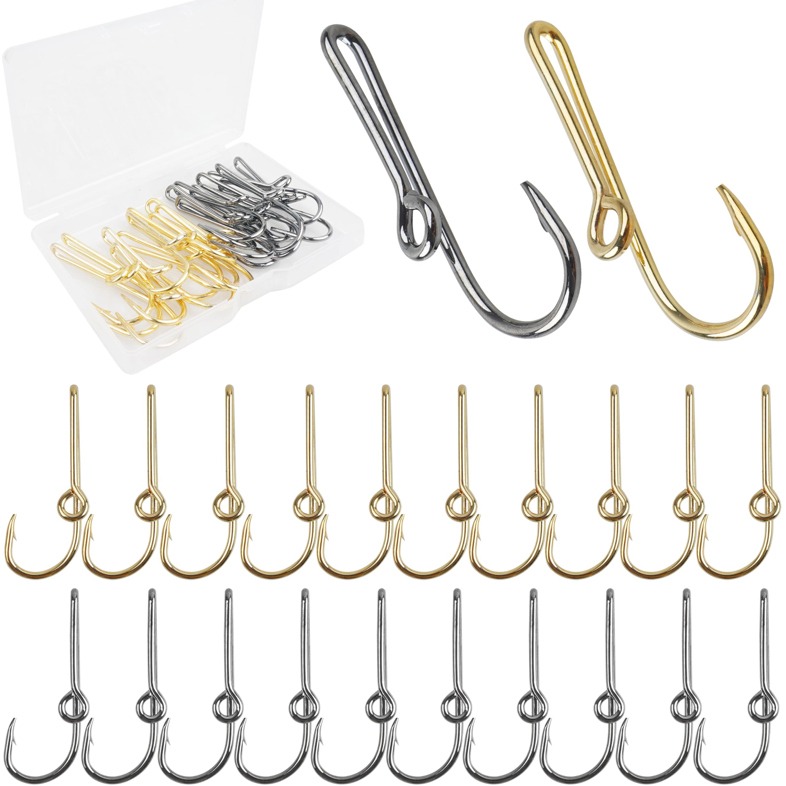 20PCS Fishing Hooks Hat Pins Gold Black Mix Fish Hook Tie Clips