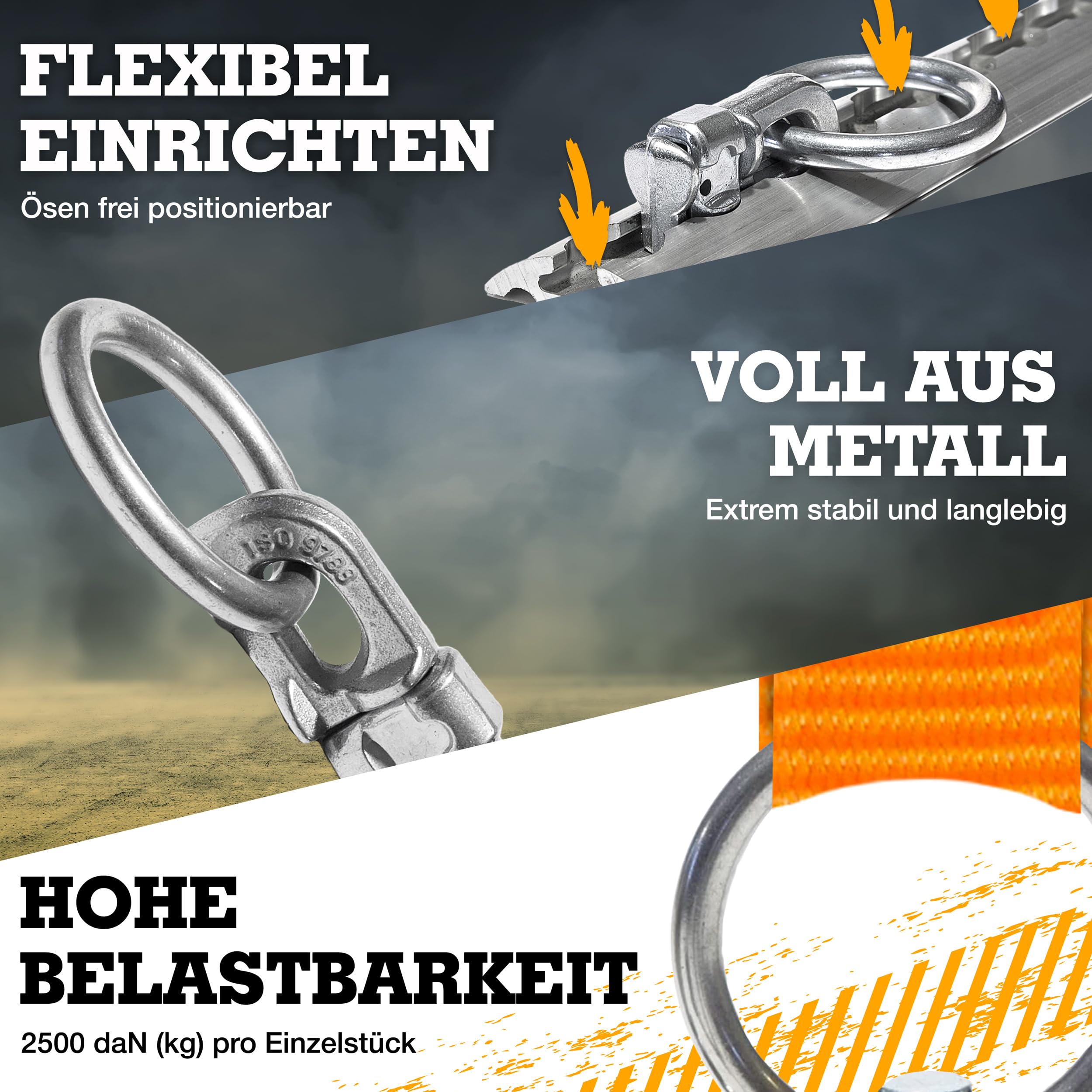 Safetytex Doppel Endfitting Ring Endbeschlag Stahl Alu Zurröse 20 Stück | Double Stud für Airlineschienen mit 2500kg Bruchlast, robuste Befestigung und zuverlässige Ladungssicherung