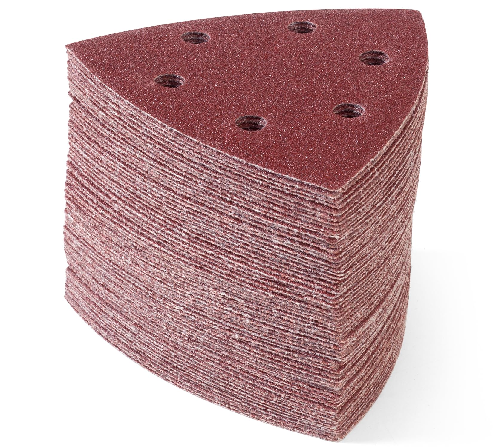SATC 60 PCS 93mm Delta-Triangle Sanding Sheets 100 Grit Detail Sander Pads Durable Dust-Free 6-Holes Sander Sandpaper Hook and Loop Triangle Sanding 93 x 93 x 93mm