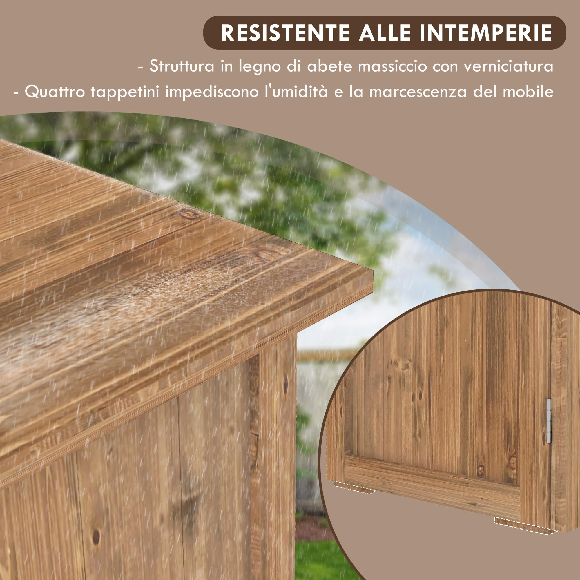 Outsunny Armadio da Esterno in Legno di Abete a 2 Ante, Casetta da Giardino per Attrezzi con Tetto e Chiusura Magnetica, per Giardino e Balcone, 77x55x72 cm, Marrone