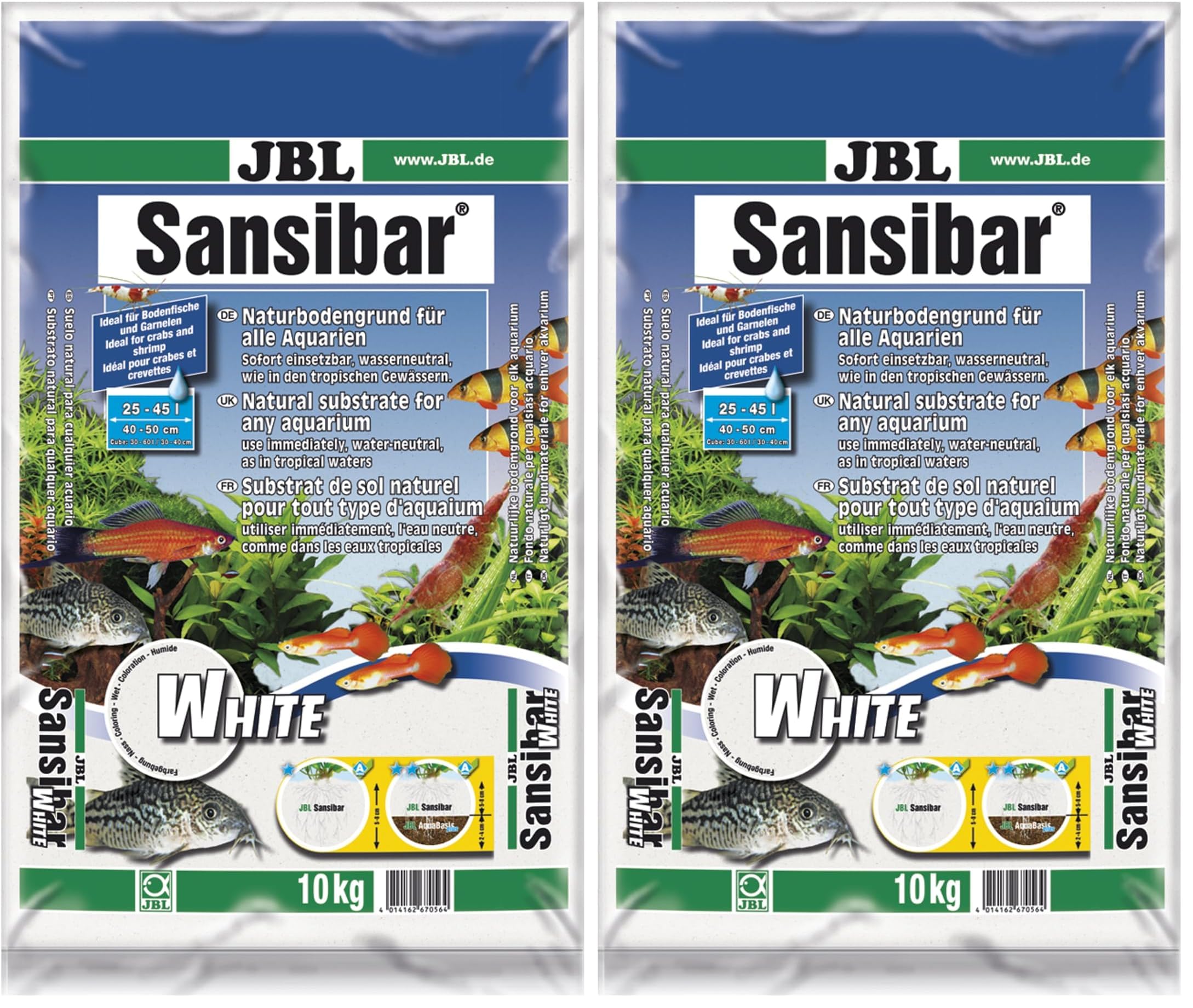 JBL Sansibar White 67056, Bodengrund Weiß für Süßwasser-Aquarien, 10 kg (Packung mit 2)