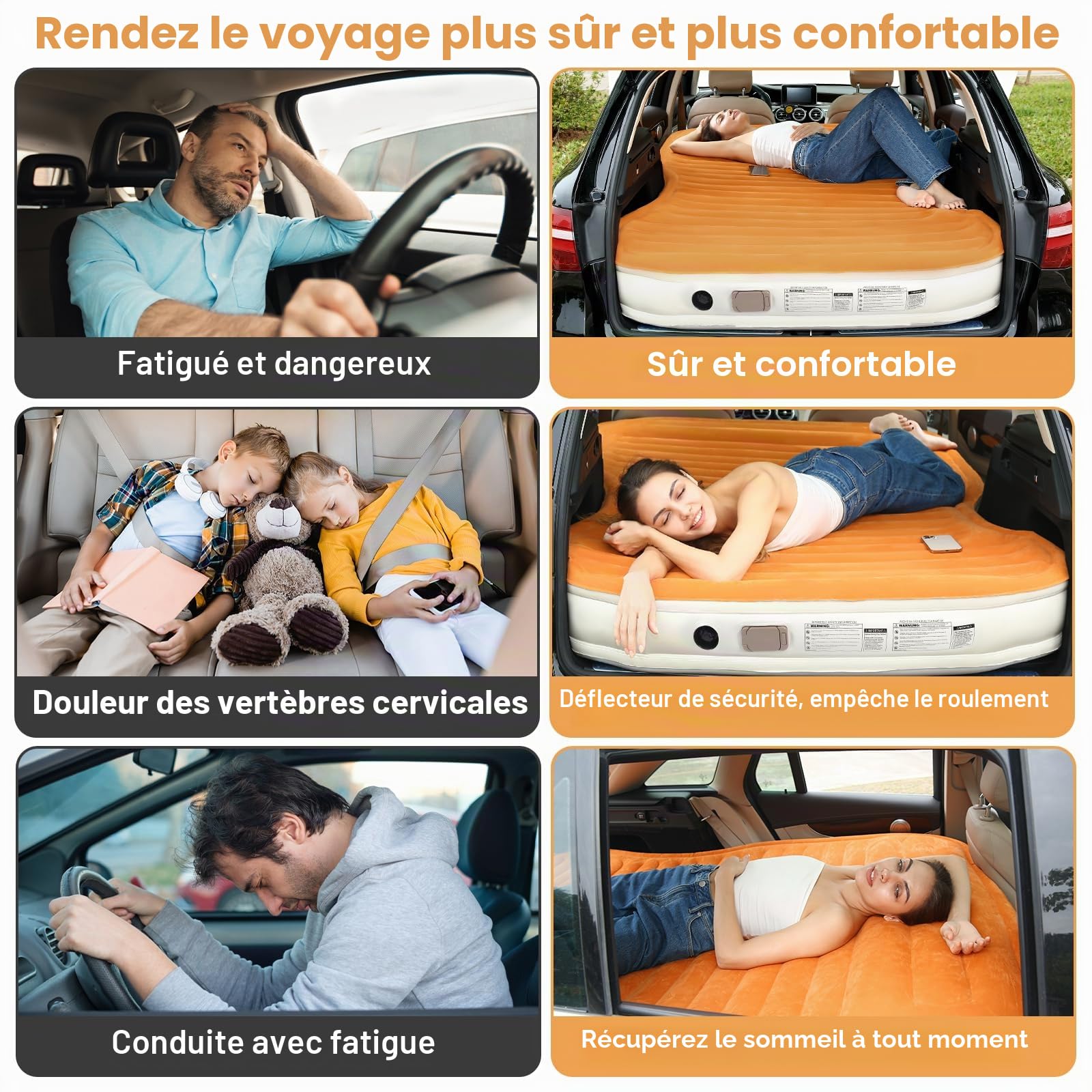 KMZ Matelas gonflable épais pour SUV avec pompe intégrée et 2 oreillers pour SUV
