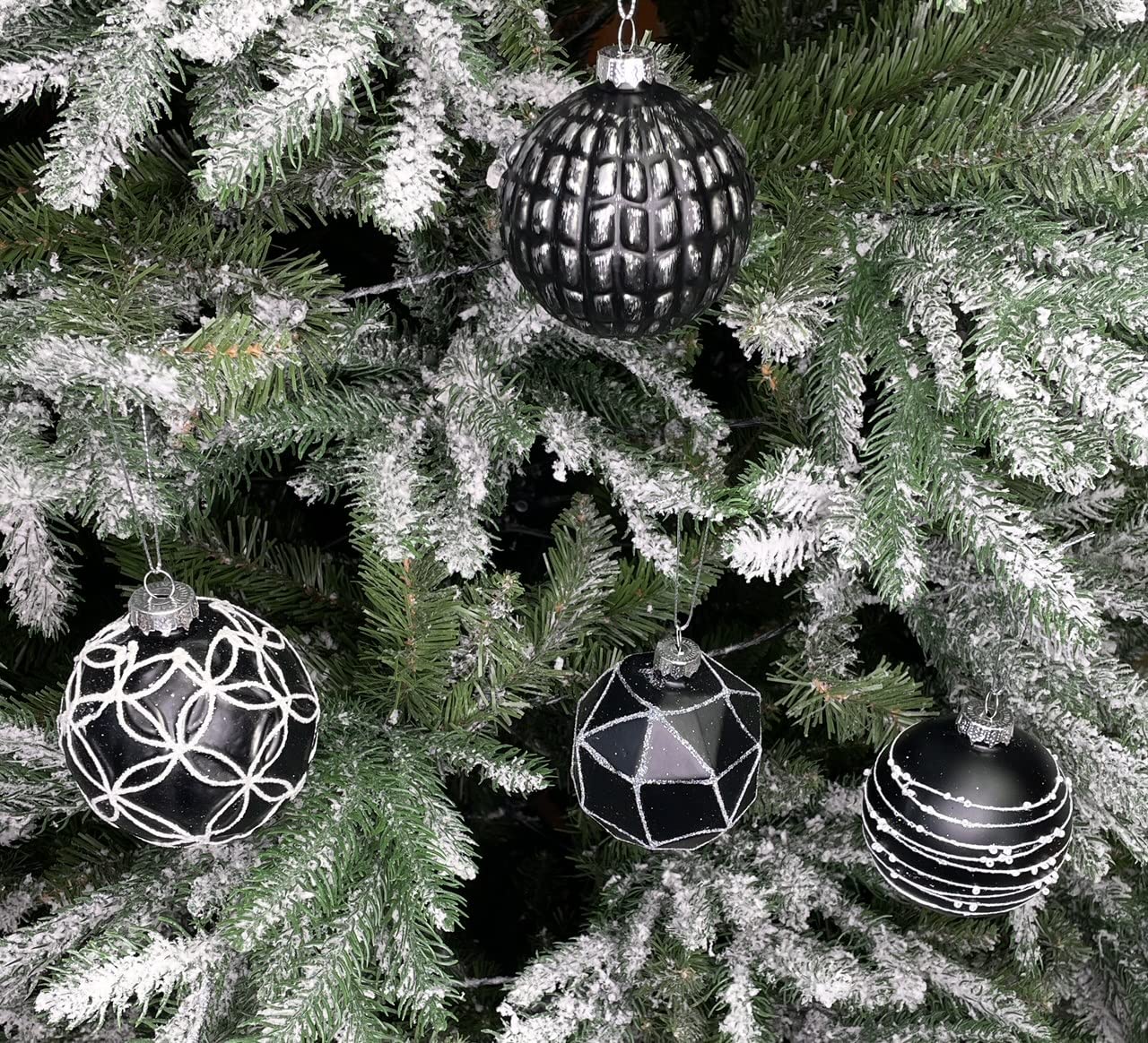 MC Trend Lot de 12 boules de Noël en verre de luxe de 8 cm de diamètre - Décoration de Noël - Rouge doré et argent clair