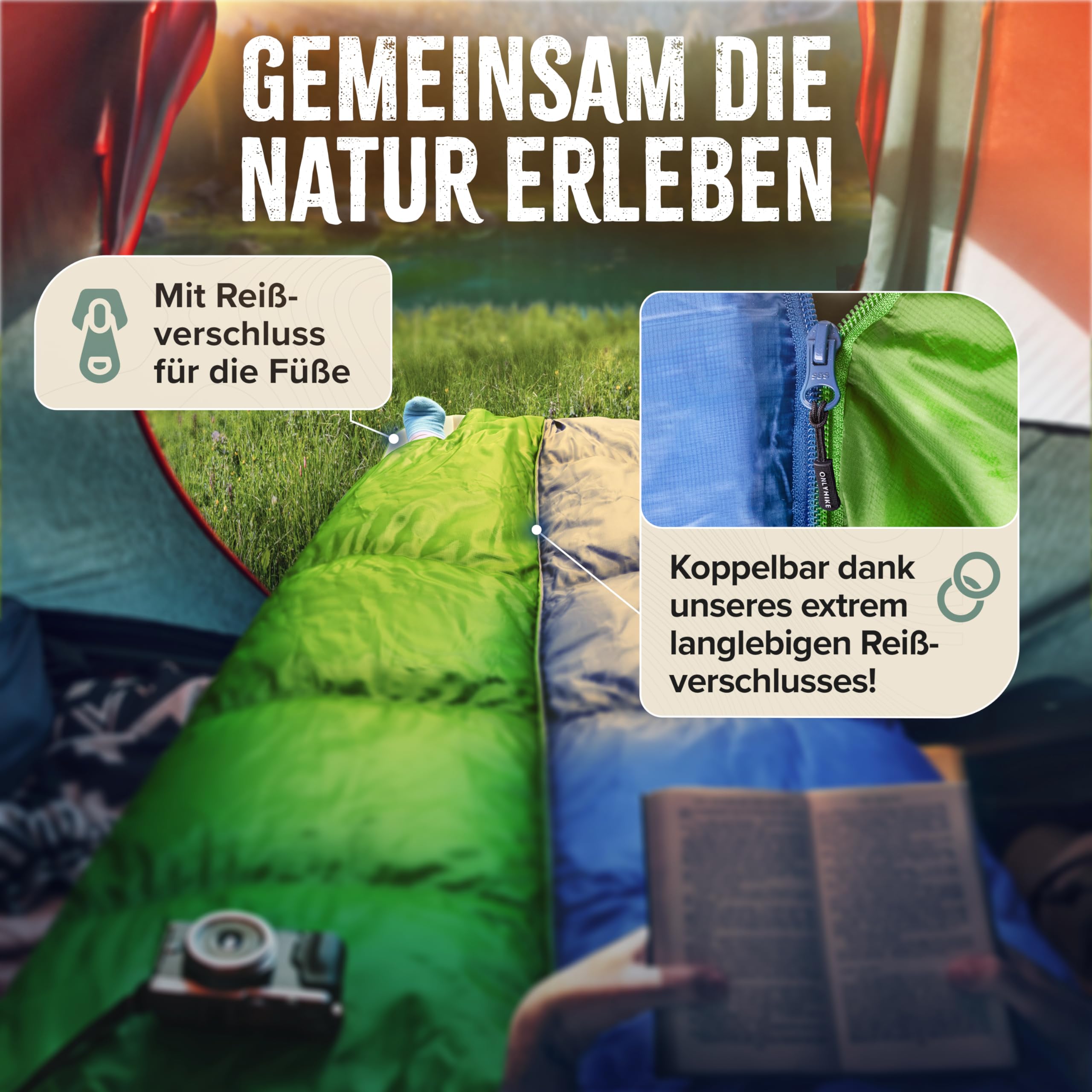 Saco de dormir de invierno y 3 estaciones (-15 °C hasta +15 °C), saco de dormir de invierno cálido y ligero (1700 g), para una noche cálida en camping, trekking, exterior y viajes [M-XL]