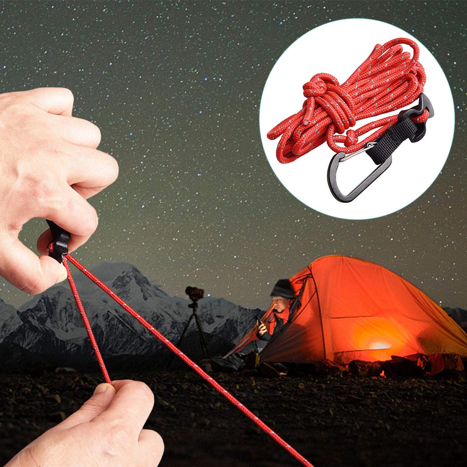 courti 4 Tent Camping Rope, Reflective Cord Guy, 98.43inch/2.5m Long Guy Ropes Windproof Tent Guide Rope With Hook - Image 8