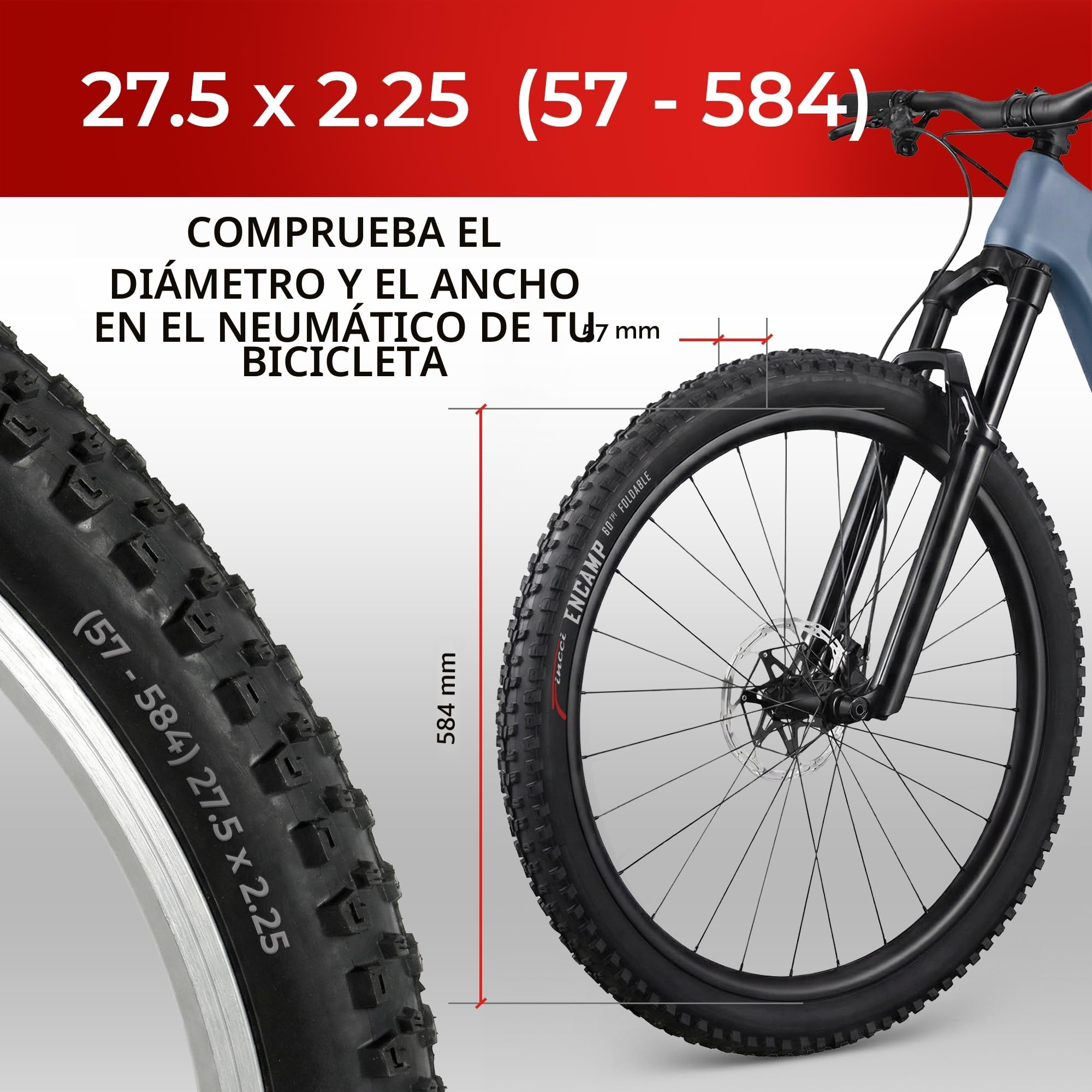 Fincci Bici Cubiertas MTB 27.5 x 2.25 Pulgadas - Par de Plegable Neumáticos 54-584 con 1mm Antipinchazos, Gomas 27,5 para Adulto Mountain Bike, Eléctrica, Montaña Bicicleta - Pack de 2 para Ciclismo