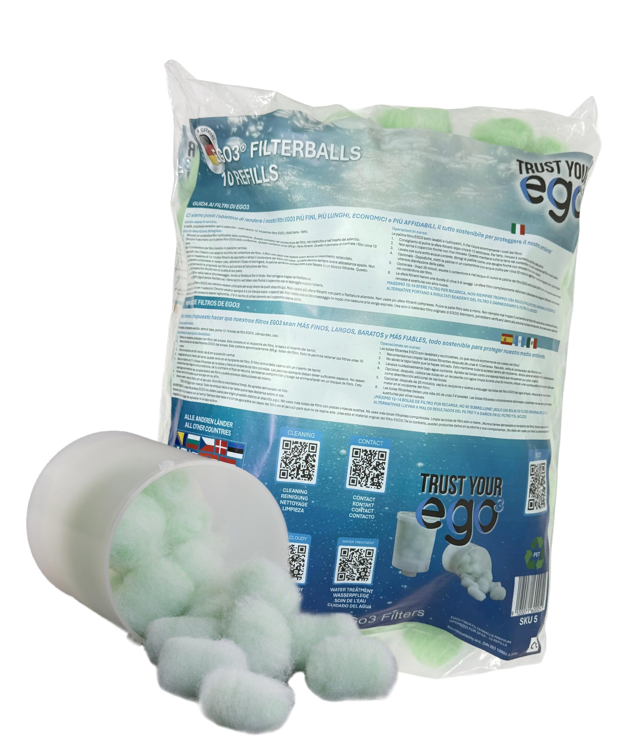 EGO3® Bolas filtrantes Originales, Material filtrante Especialmente para contenedores de filtros de hidromasaje, spas y tinas de Agua Caliente, en Lugar de Cartuchos, fácil de Limpiar (300 g)