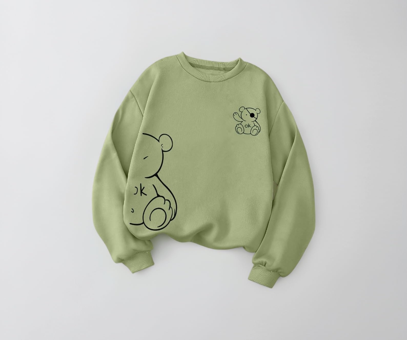 Women's Bear Graphic Round Neck Sweatshirt|Trendy Oversized Pullover Sweatshirts|Soft Fleece Pullover Winterwear