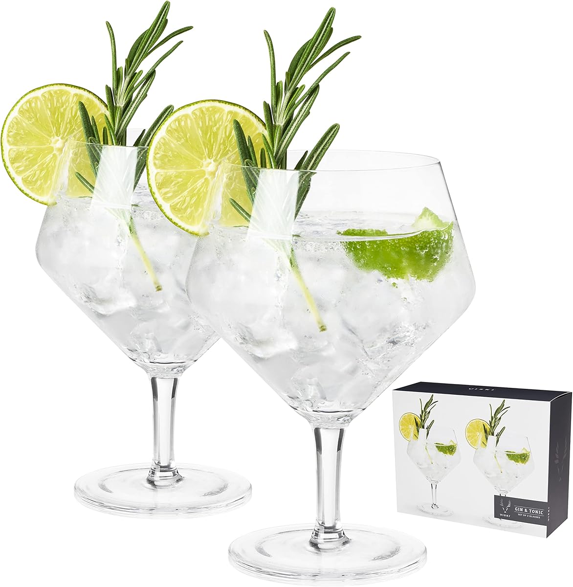 Viski Raye Angled Stemmed Gin and Tonic Glasses Set of 2 - Premium Crystal Clear Cocktail Gin Glasses for Gin Lovers Gift Set - 14oz
