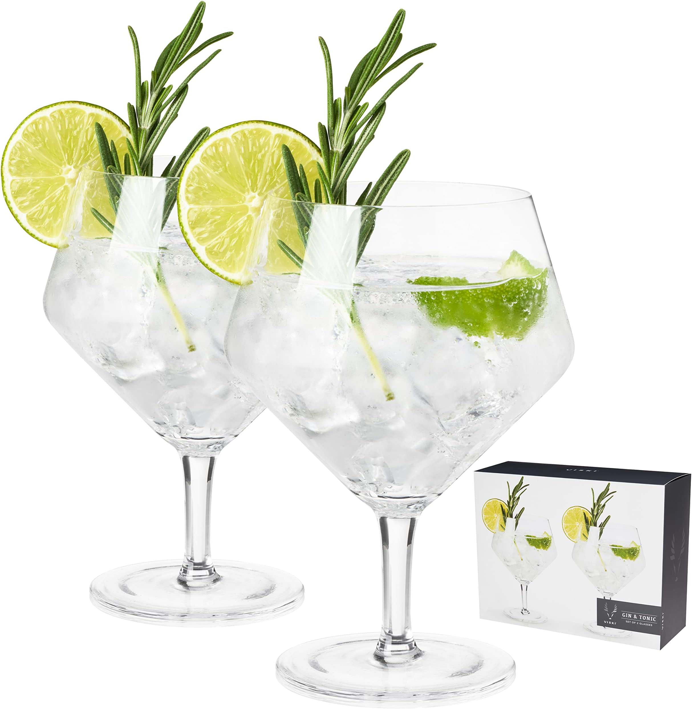 Raye Angled Stemmed Gin and Tonic Glasses Set of 2 - Premium Crystal Clear Cocktail Gin Glasses for Gin Lovers Gift Set - 14oz
