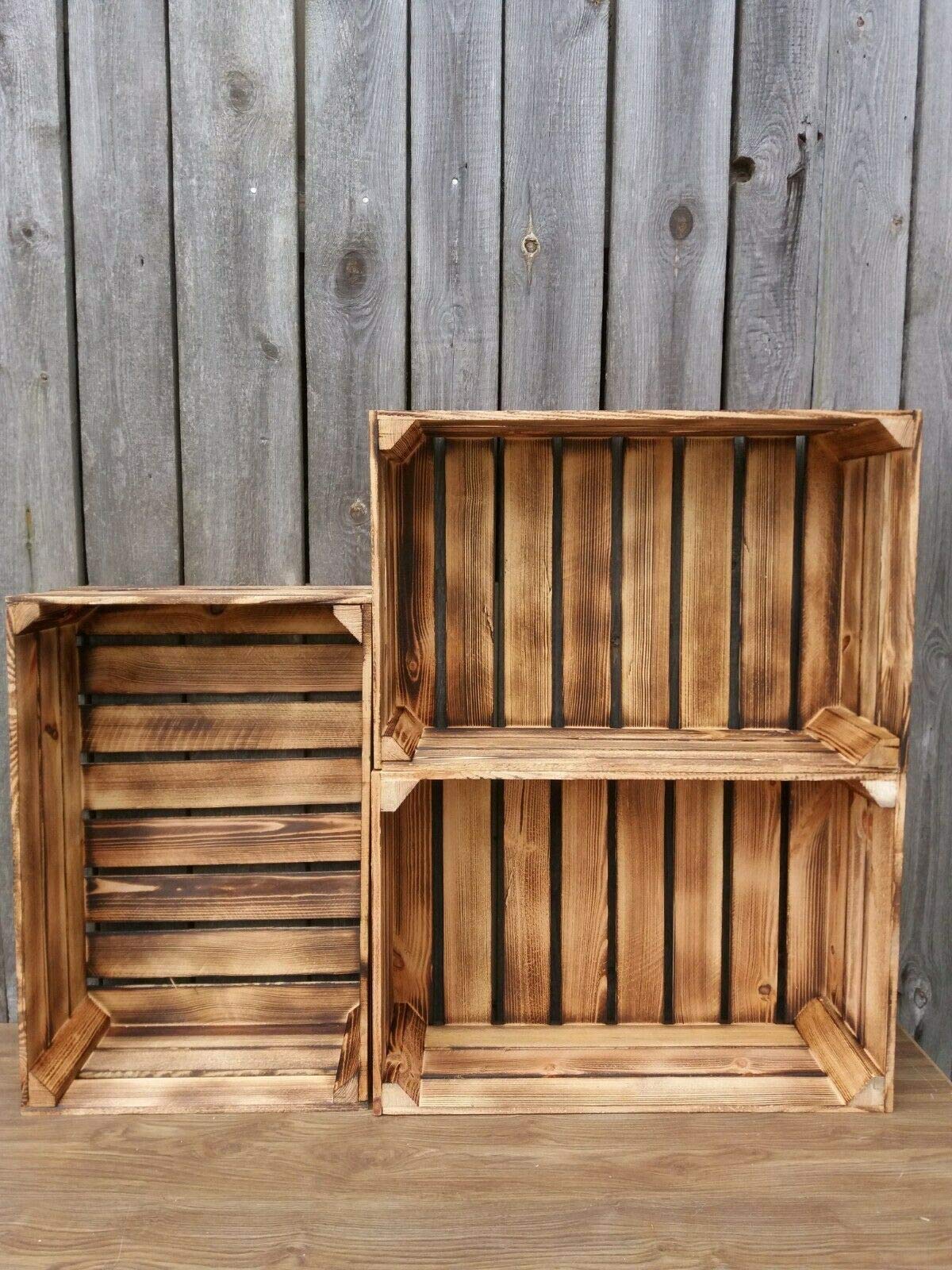 Crates/Boxes Burn Effect Vintage Wooden Fruit Garden Home-Clean! (Burn effect, 3)