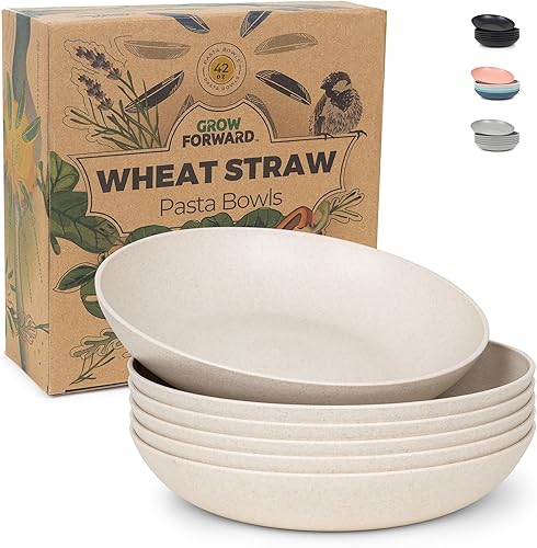 Miniatura 19 de Grow Forward Tazones de paja de trigo prémium para pasta, 30 onzas, irrompibles, anchos y poco profundos, juego de 6 cuencos de plástico