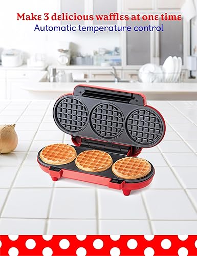 Miniatura 3 de Betty Crocker Mini máquina de gofres múltiple, aparato de cocina de 1200 W para el hogar y la cocina, hace 3 gofres a la vez, revestimiento