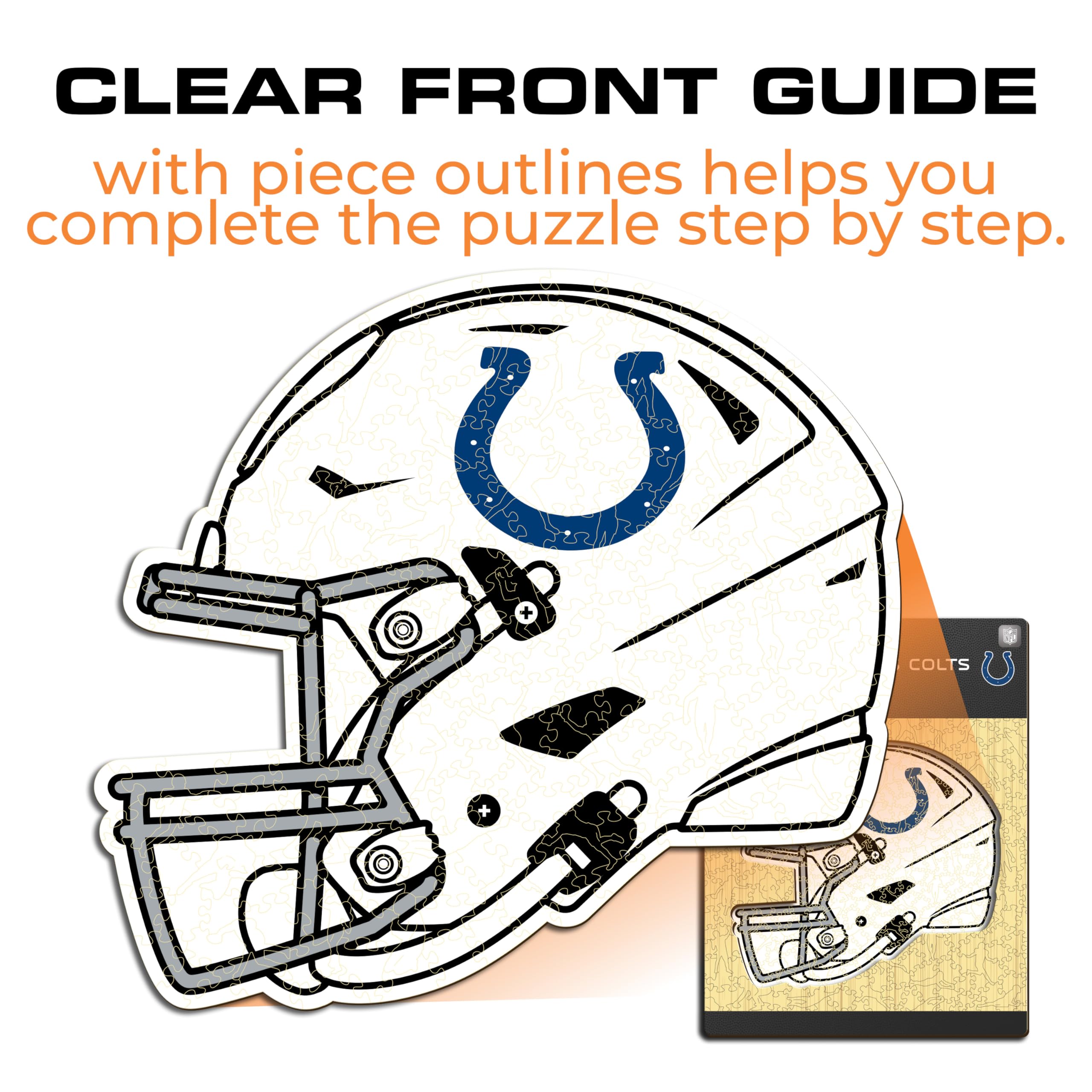 Iconic Puzzles - Indianapolis Colts Oficjalnie Licencjonowany NFL Drewniany kask Jigsaw Puzzle w 100% zrównoważony, prezent dla dorosłych i dzieci, rozmiar L, 500 sztuk