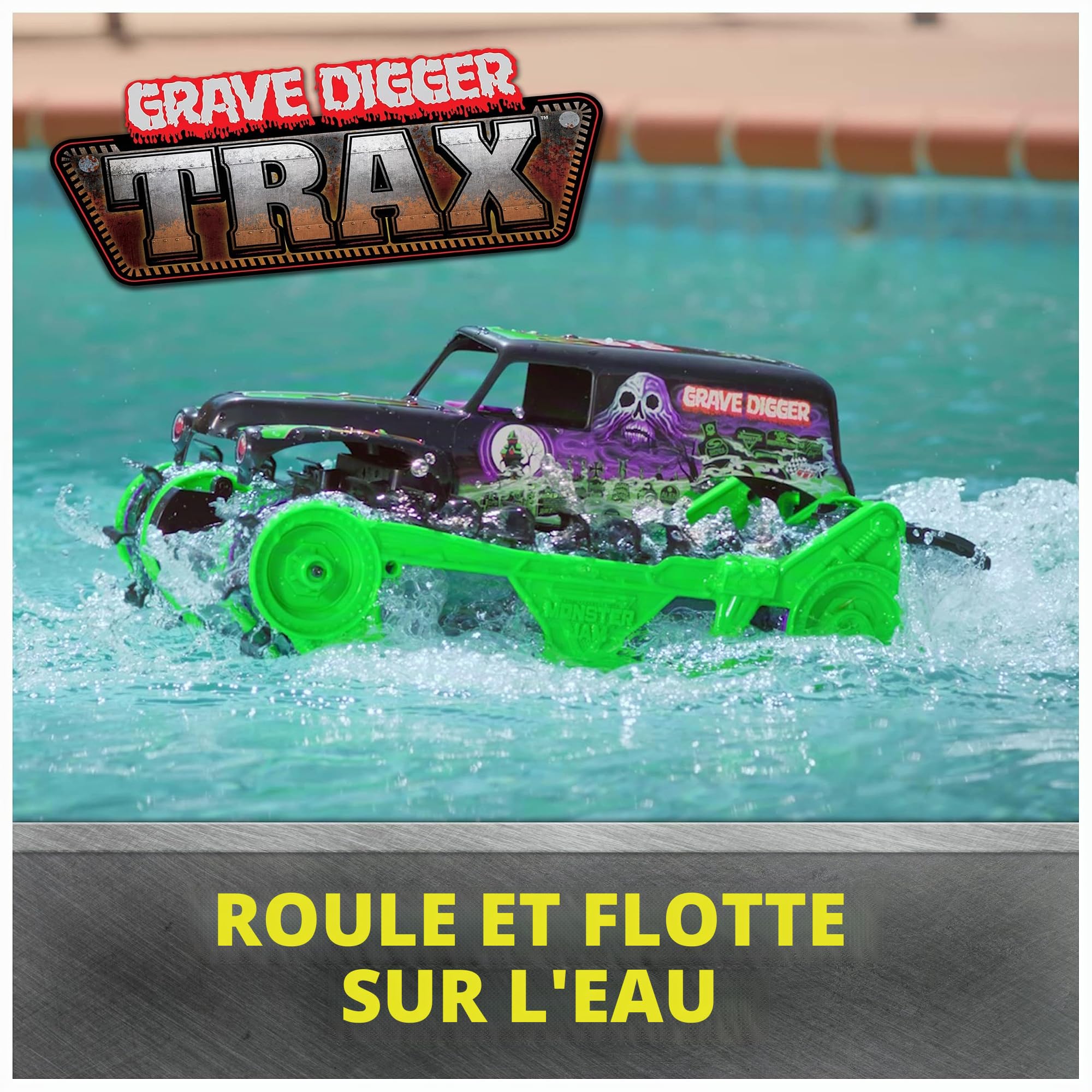 Monster Jam, Grave Digger Trax Véhicule d'extérieur télécommandé, échelle 1:15, Jouets pour Enfants pour garçons et Filles à partir de 4 Ans