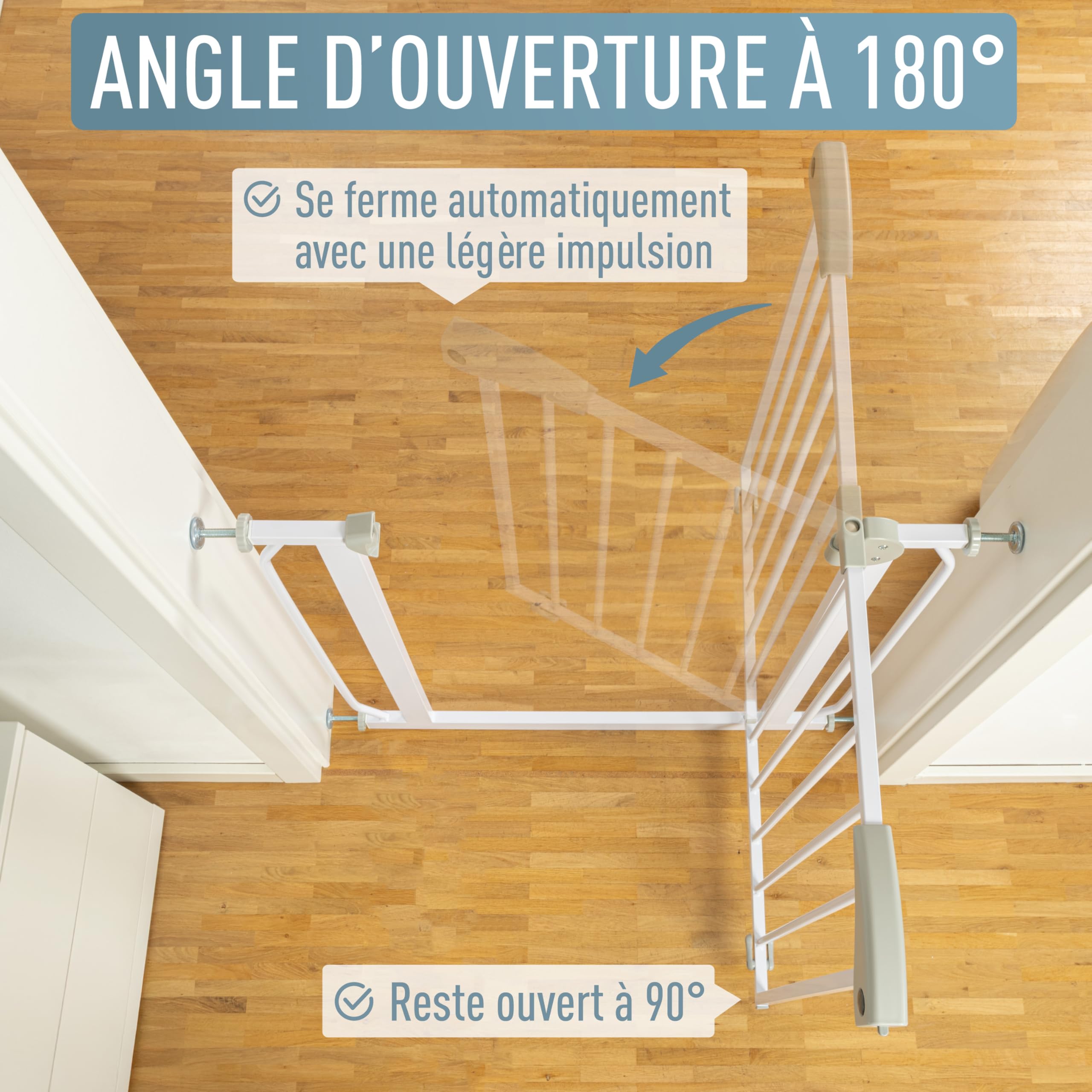 ib style Barrière de Sécurité Berrin XXL 85-185 - Passage Extra-Large, Installation Facile sans Perçage, Enfant Escalier, pour Enfants 6 a 24 Mois, 135-145 cm, Blanc