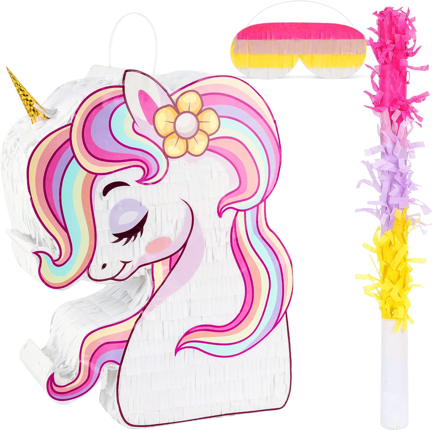 Birchio Unicorn Pinata Bundle with a Blindfold and a Bat