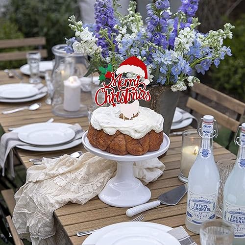 Miniatura 7 de Rsstarxi 1 paquete de decoración de pastel de Navidad con purpurina de hojas de acebo y bayas, sombrero de Papá Noel, barba, pastel de Navidad para