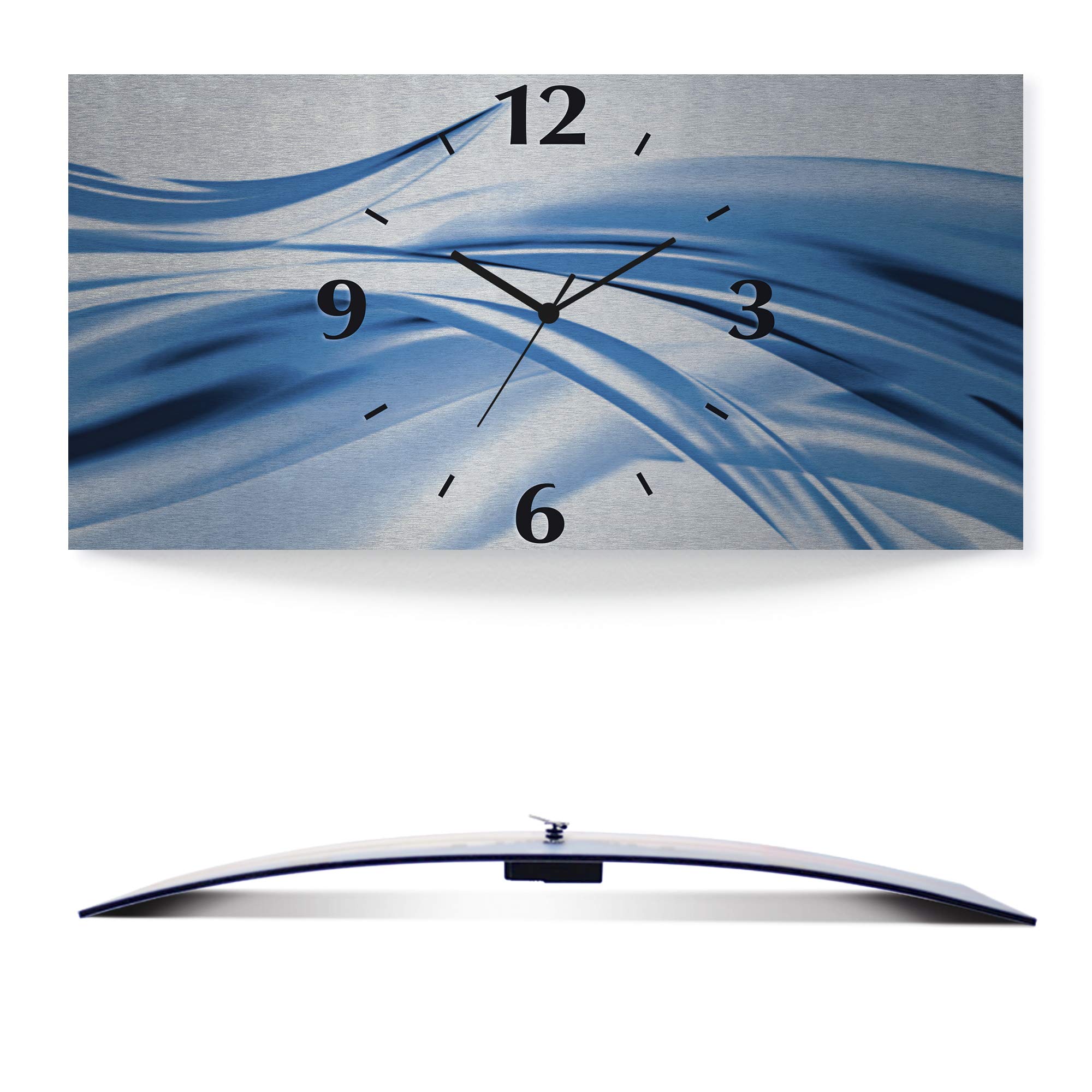 ARTLAND Wanddeko Wanduhr ohne Tickgeräusche Alu Quarzuhr 50x25 cm Eckig Lautlos 3D Design Welle Abstrakt Modern Ausgefallen T1EV