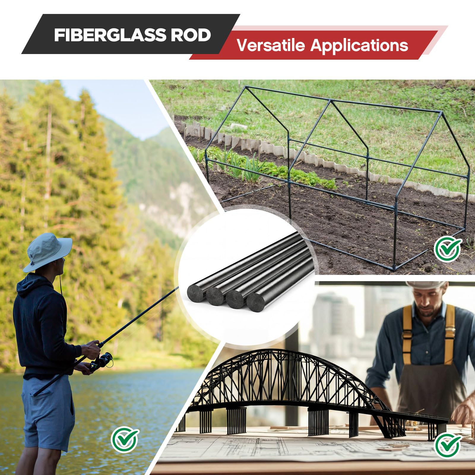 Gisafai 4 aste in fibra di vetro da 1/2 pollici x 91 cm ad alta resistenza, flessibili e isolate, aste in fibra di vetro per recinzioni da giardino, progetti fai da te, artigianato, cornici
