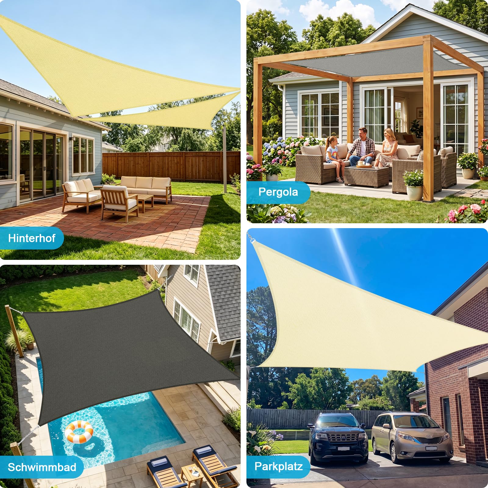 Amagenix Voile d’ombrage 3x4m Rectangulaire, Imperméable Anti-UV 95% | avec cordes de fixation, en polyester PES – Pour balcon, terrasse et jardin