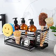 Kitchen Sink Organizer with Instant Drying Stone, Dish Sponge and Brush Holder, Stainless Steel