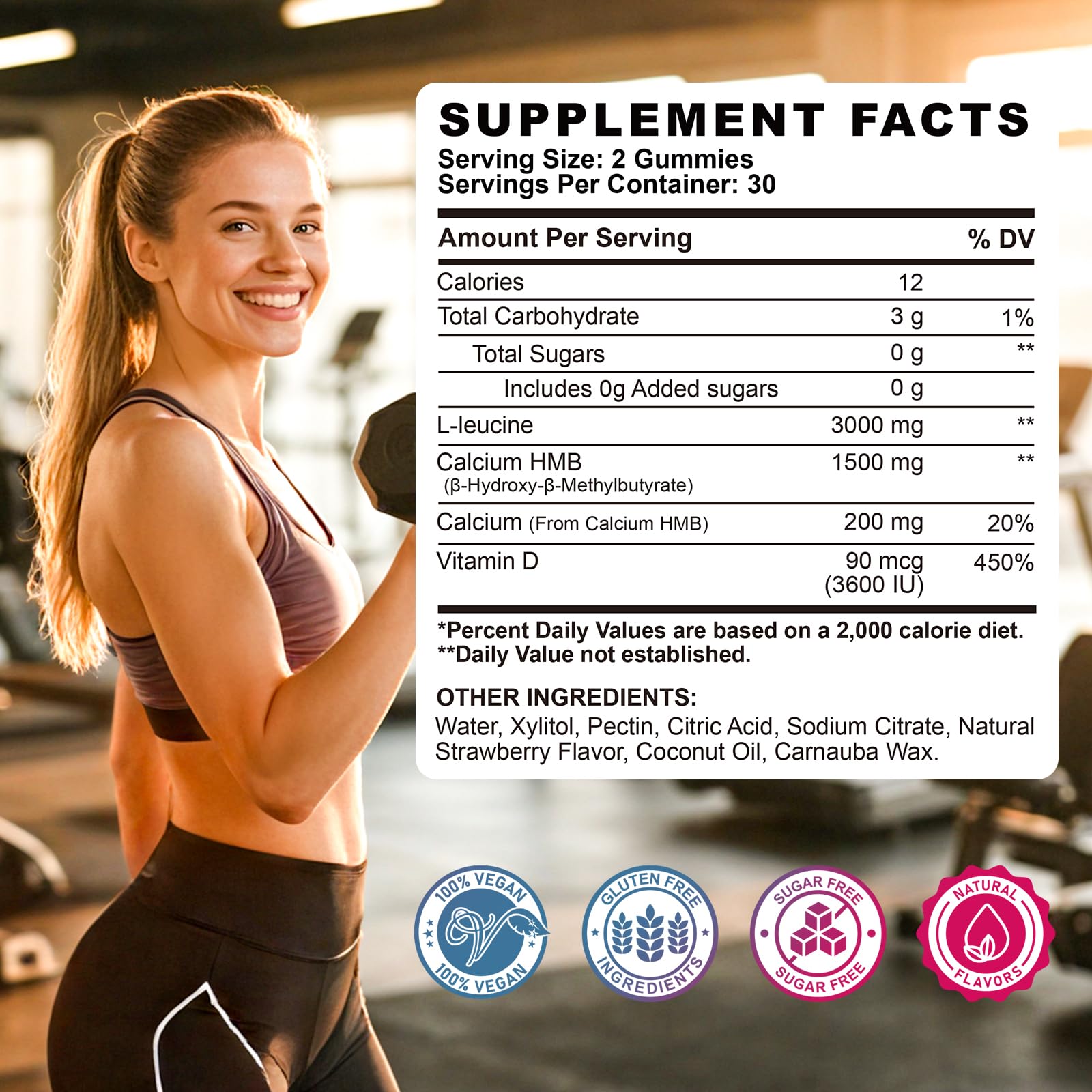HMB and L-Leucine Gummies, 4500mg HMB and Leucine Supplements for Men & Women, Sugar-Free, Strawberry Flavored, 120 Count — Amazon image 5