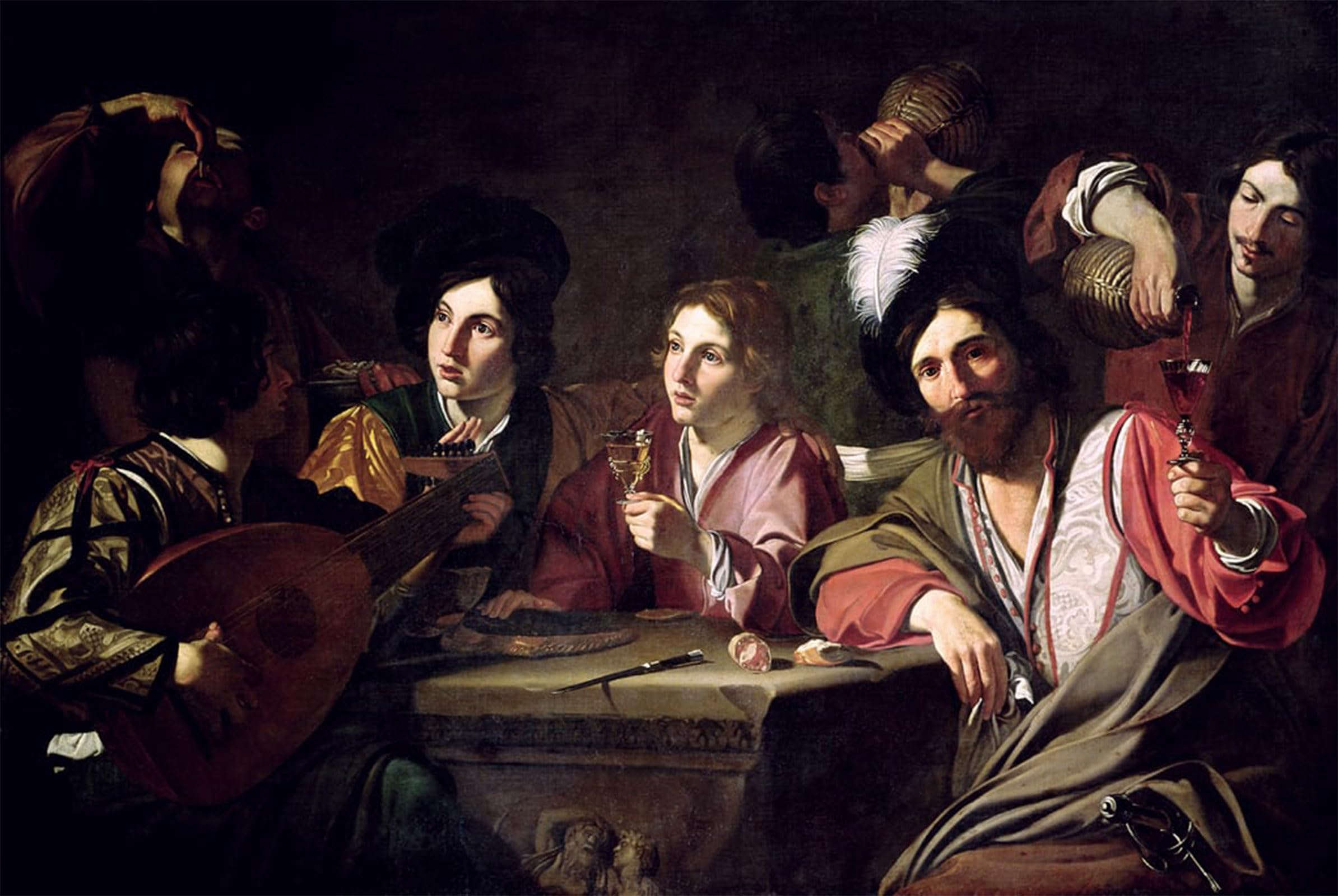 POSTERIIk Vintage Art Print Images Pictures Print Meeting of Drinkers by Bartolomeo Manfredi Modern Colour Posters for Office Home Decor 60x90cm