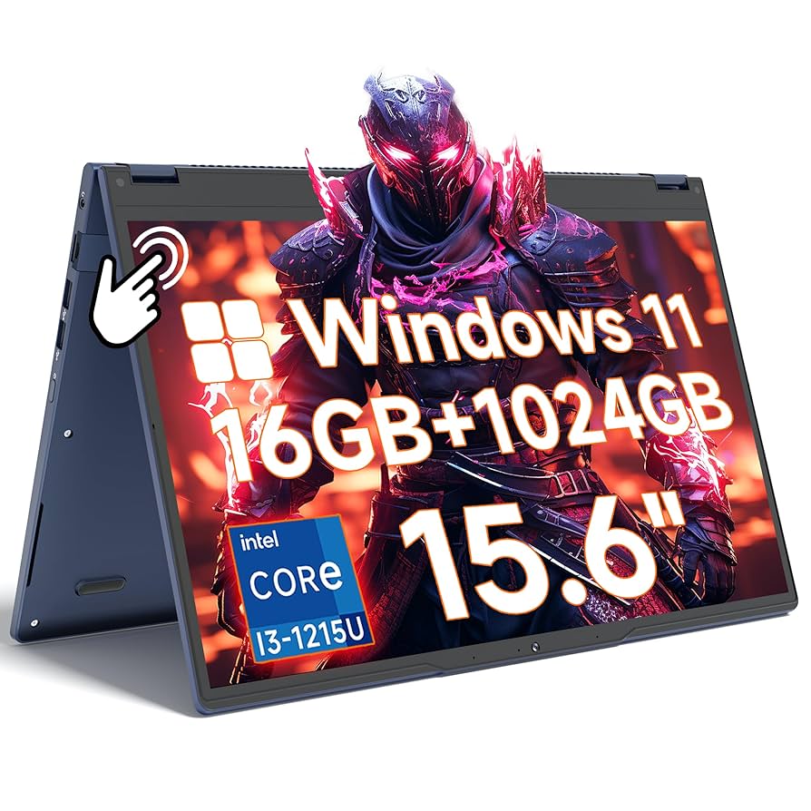THEYETI 2 in 1 Laptop Convertible 15.6 Inch (16GB RAM, 1TB SSD), i3-1215U 6-Core Processor(Up to 4.4Ghz), FHD IPS Touch Screen Laptop Computer 360° for Students and Business, USB 3.0, Type C