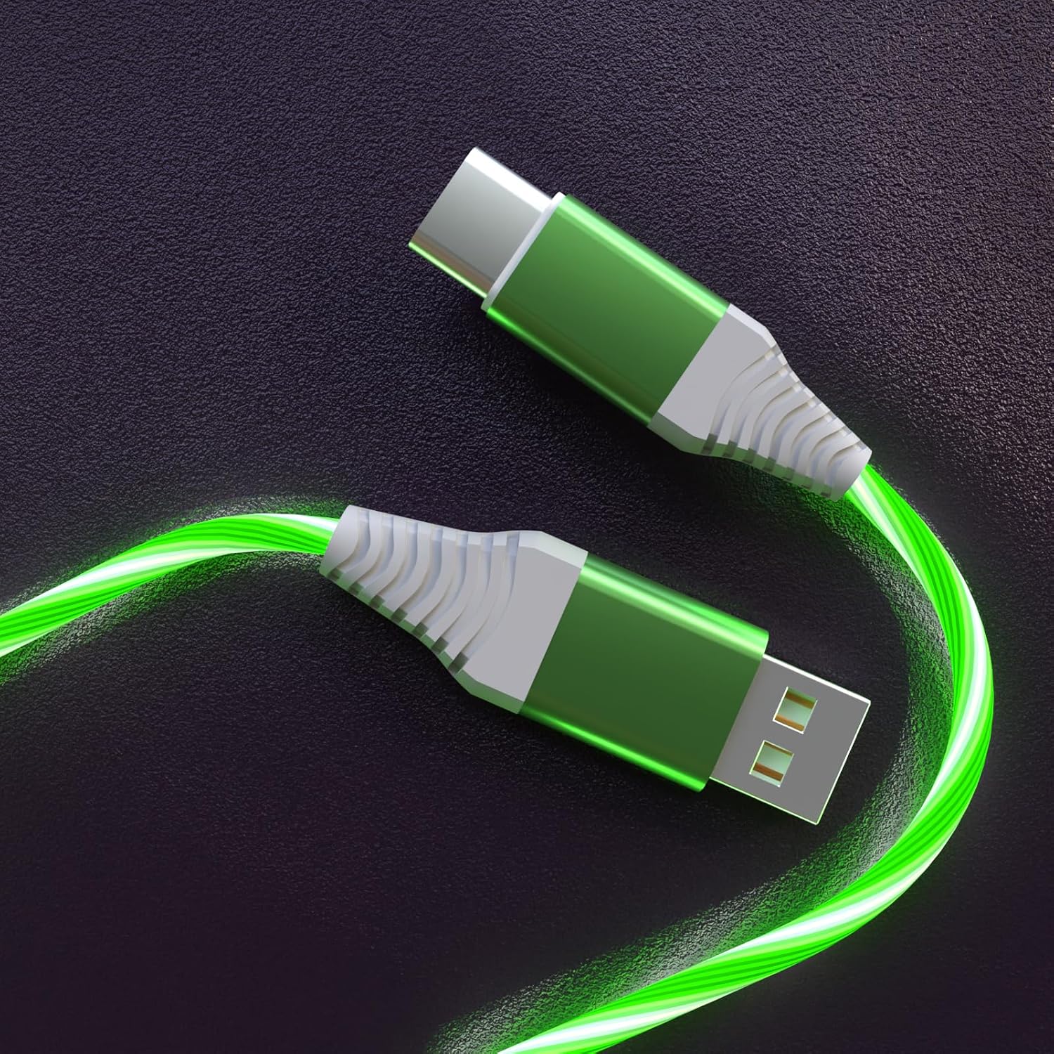 Light Up USB Type C Charger Cable 3A LED Light Up USB C Fast Charge Cord Light Up Cable Lighted Phone Charger Compatible with i-phone 16 15 series and Samsng Galaxy S20/S10/S9/S8,LG V40/V30,3.3FTGreen
