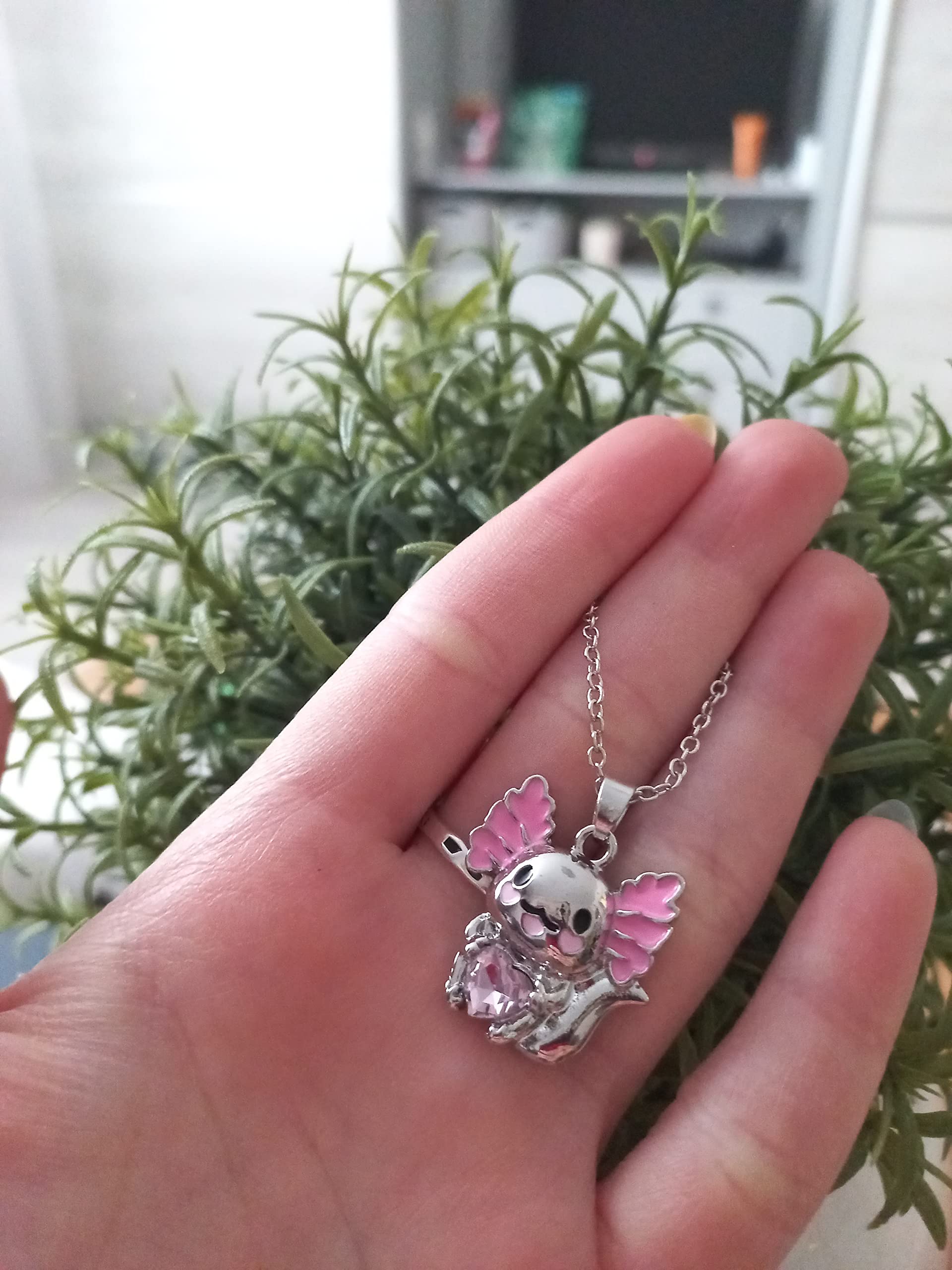 Collana Anime con ciondolo pendente Axolotl figure con Strass brillante zircone donna ragazzi ragazze mamma Hip hop Punk Trap regalo colore argento e catenina acciaio inossidabile festa