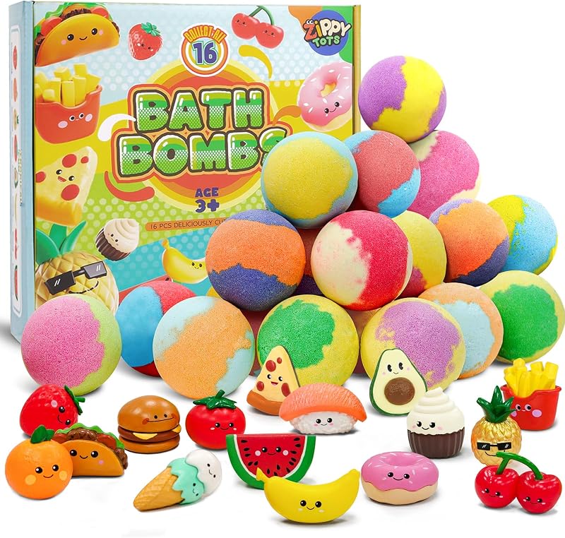 Zippytots Bombas de banho infantis com brinquedos de alimentos, pacote com 16