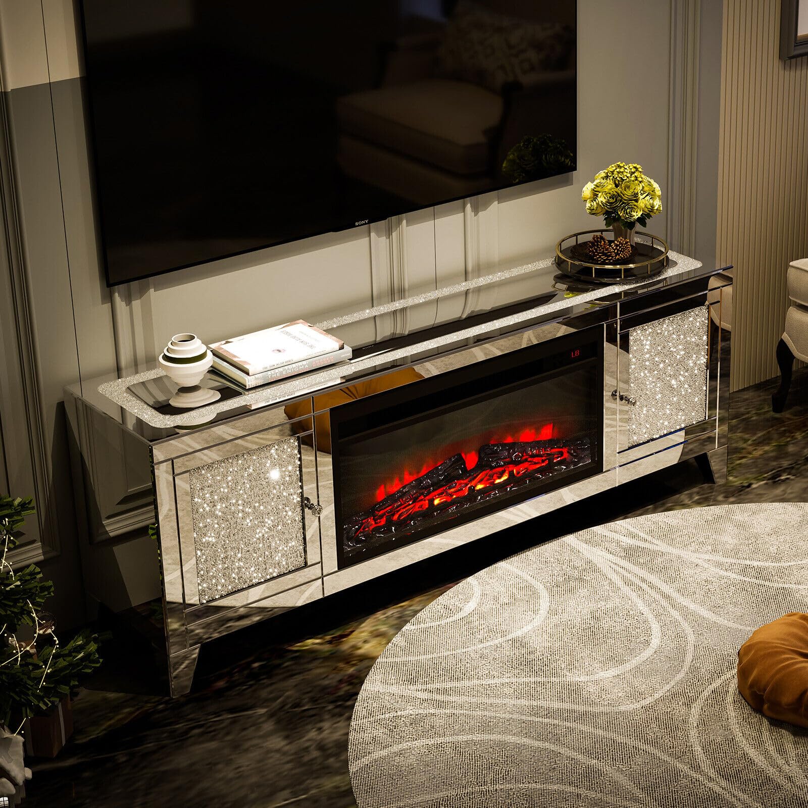 COSVALVE Silver Fireplace TV Stand