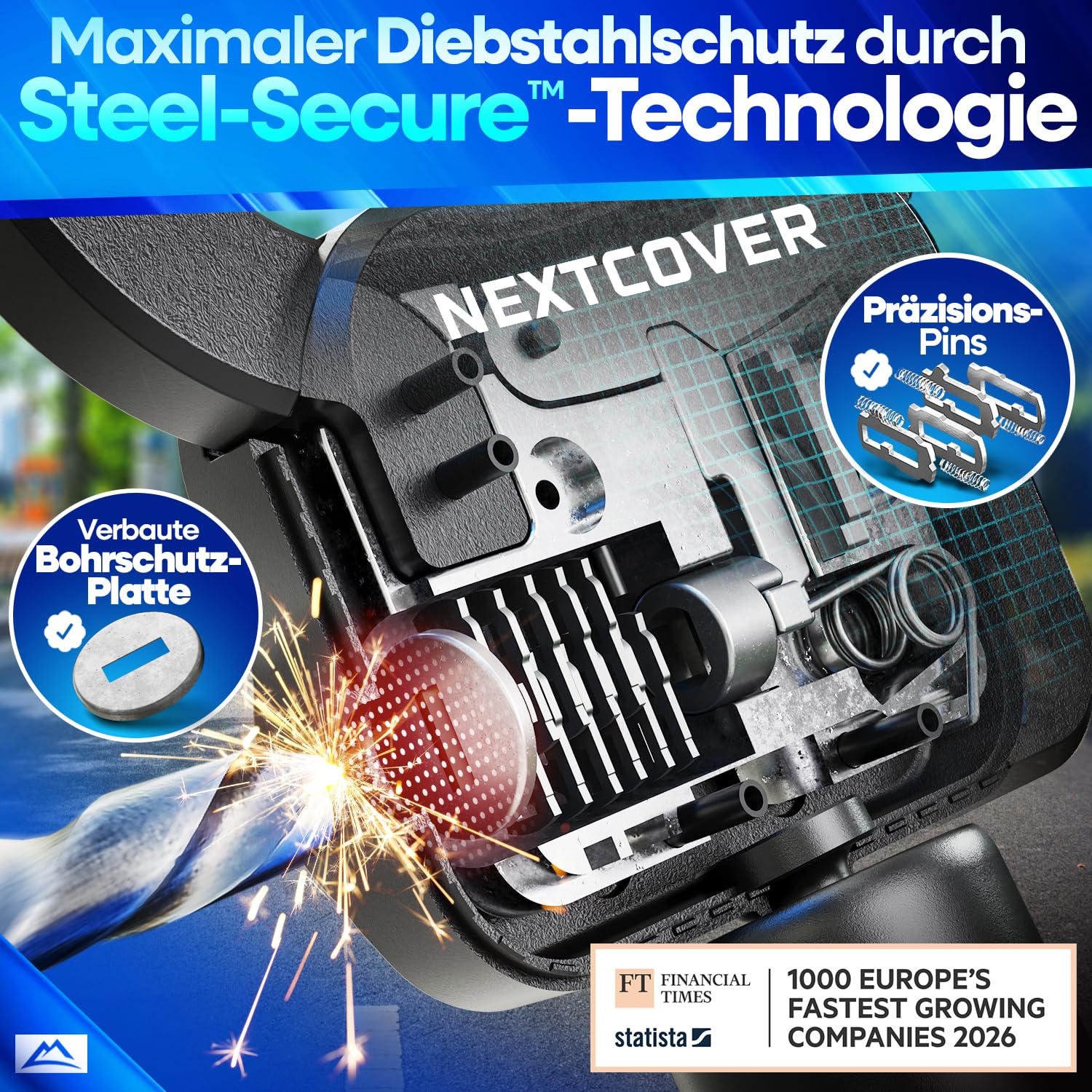 NEXTCOVER® Candado para patinete eléctrico con funda [tecnología Steel-Secure] | cierre de esposas incluye bolsa de transporte para scooter, eBike | Candado robusto, candado de cadena | accesorios