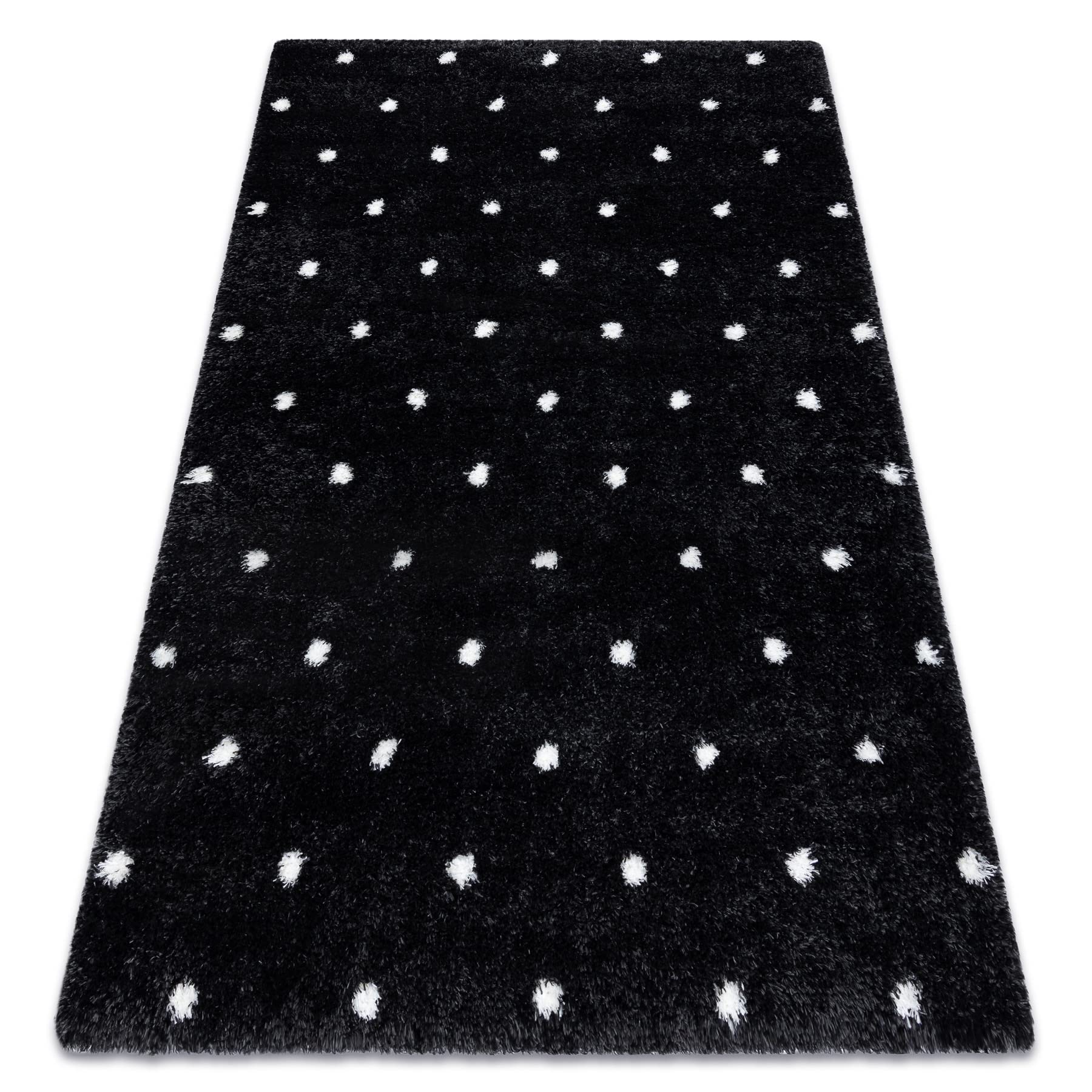 Tapis Fluffy Shaggy Points anthracite et blanc 160x220 cm pour salon