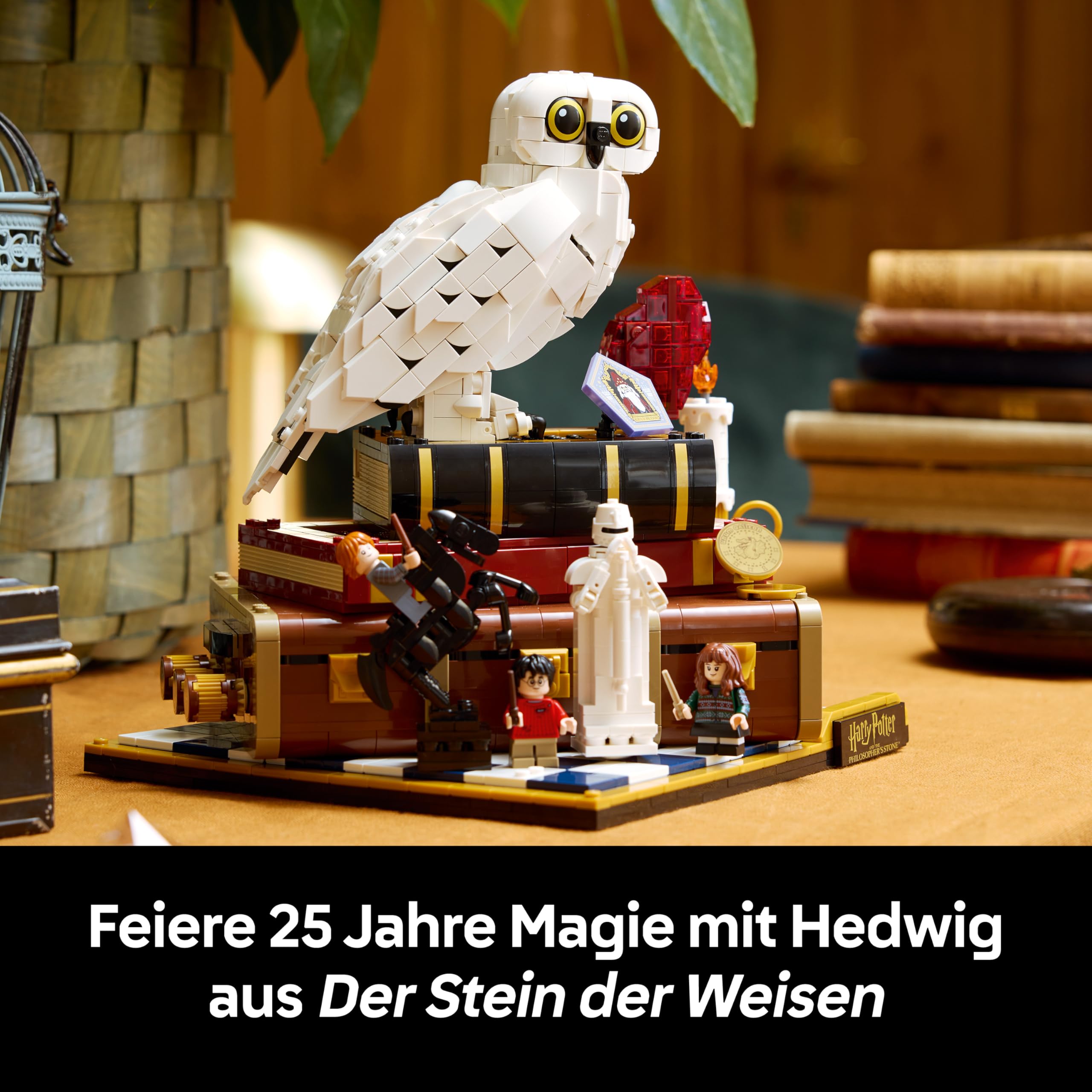 LEGO Harry Potter Stein der Weisen - Sammleredition - DIY Deko - Modellbau mit Miniatur Filmszenen - Hedwig Eulenfigur, 3 Minifiguren - Geschenk für Männer, Frauen und Fans - 76466