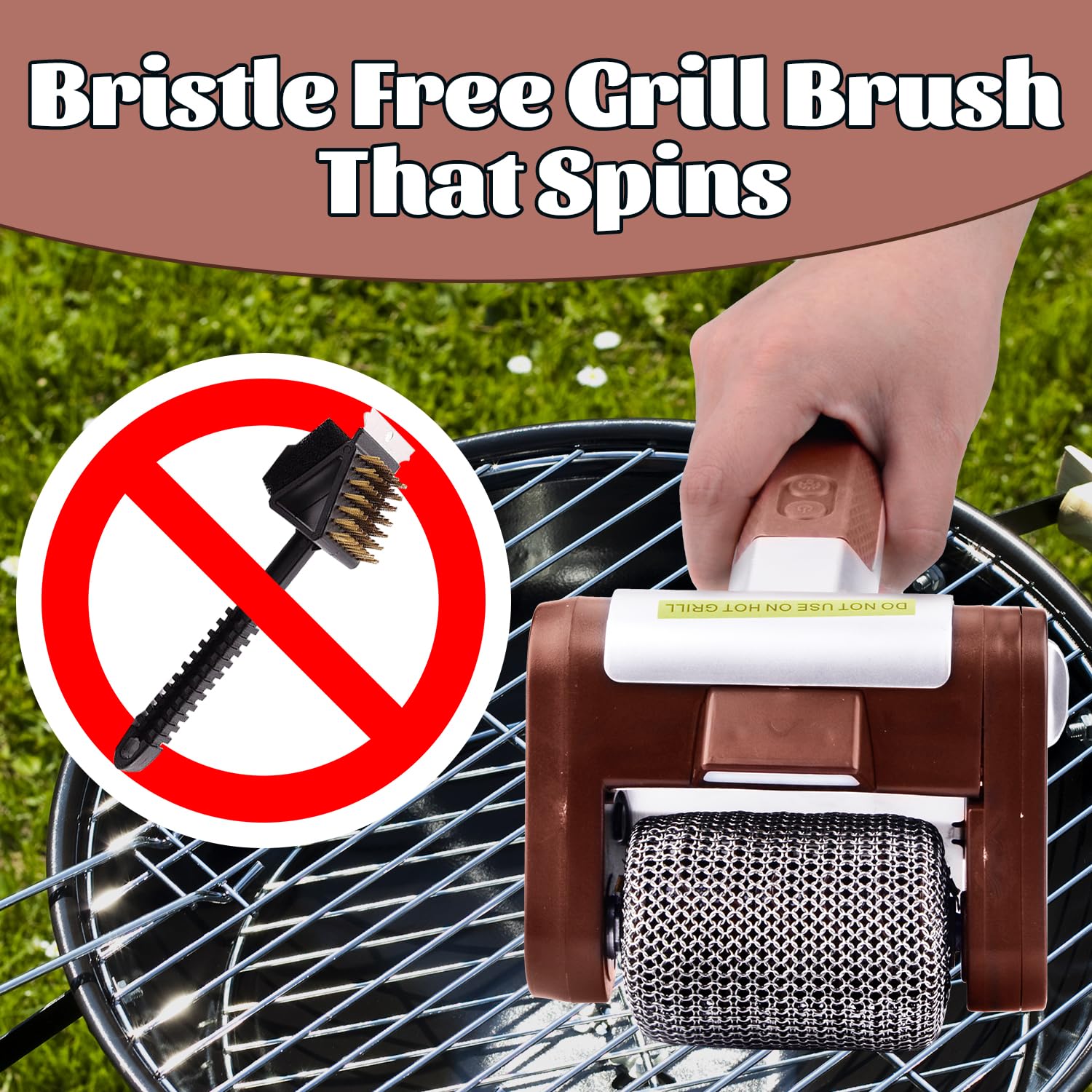 Vibbang Nettoyeur de gril électrique sans fil, Brosse Barbecue acier inoxydable 304, 350 TR/Min