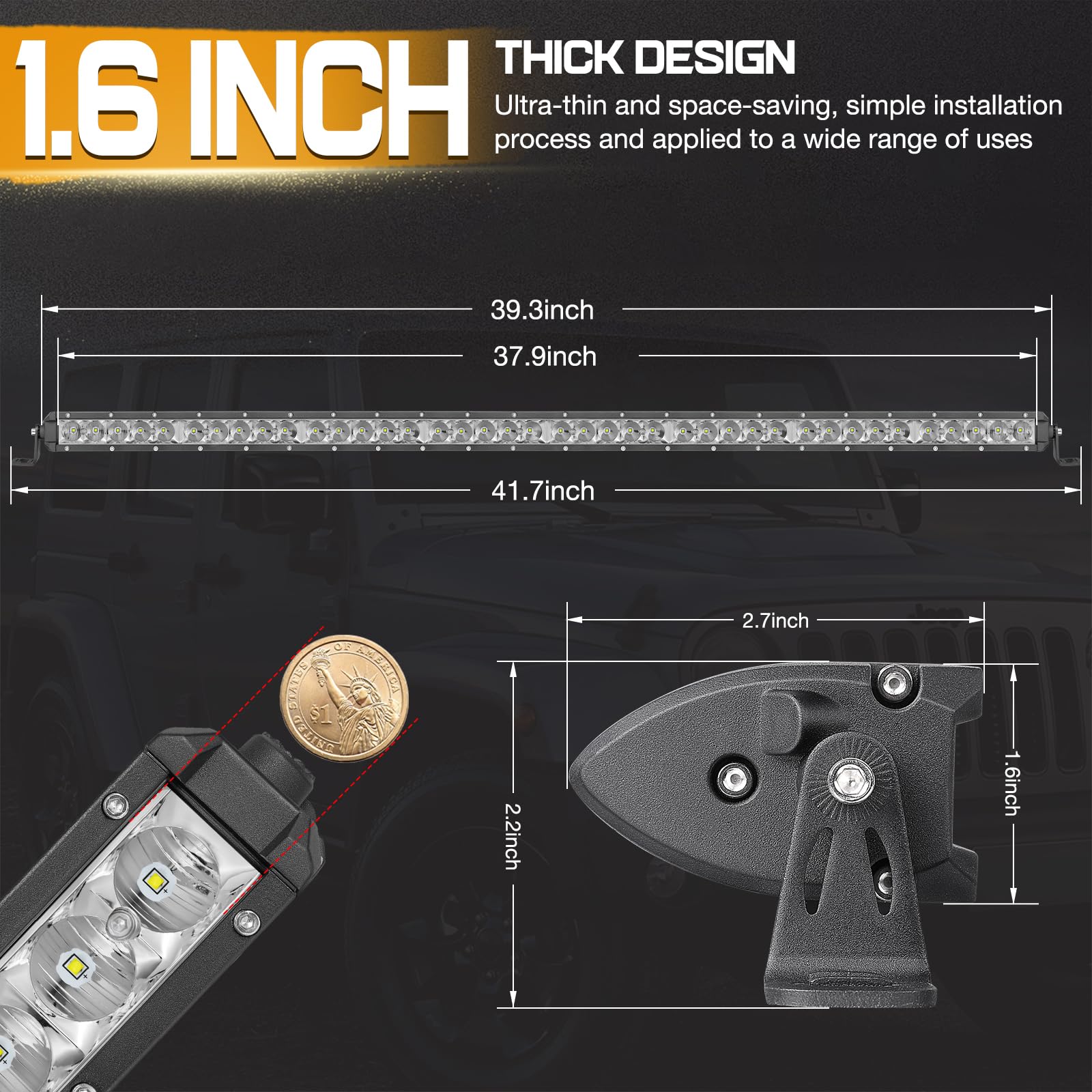 Snapklik.com : 40 Inch Single Row LED Light Bar, Slim LED Driving ...