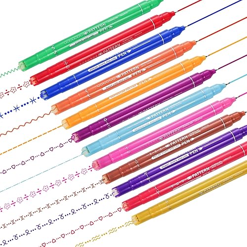 YFWYLS Juego de rotuladores de 12 curvas marcadores de doble punta con 10 formas de curva diferentes y 12 colores de líneas finas para niños,